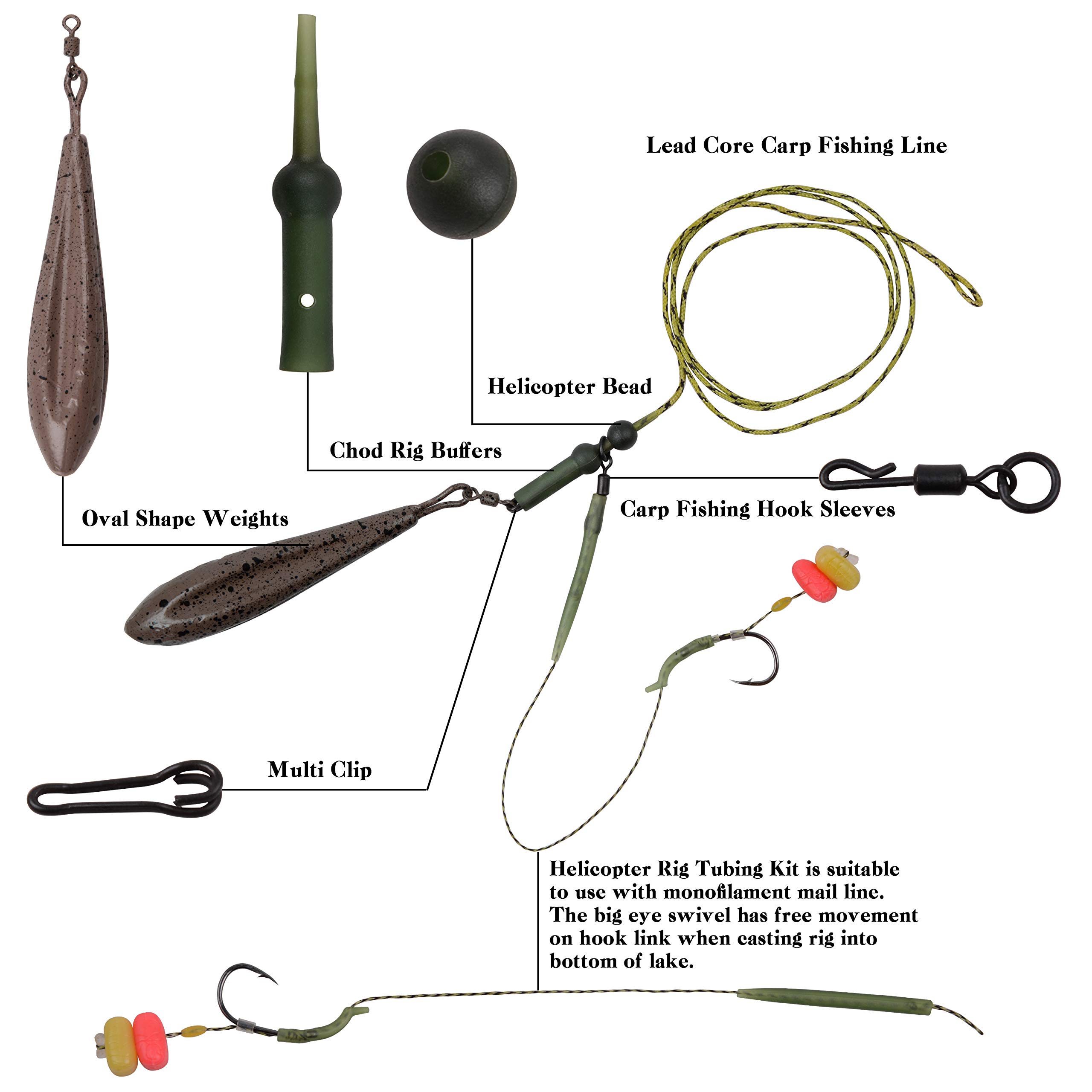Carp Fishing Rigs Kit with Sinkers & Hooks for Freshwater Angling