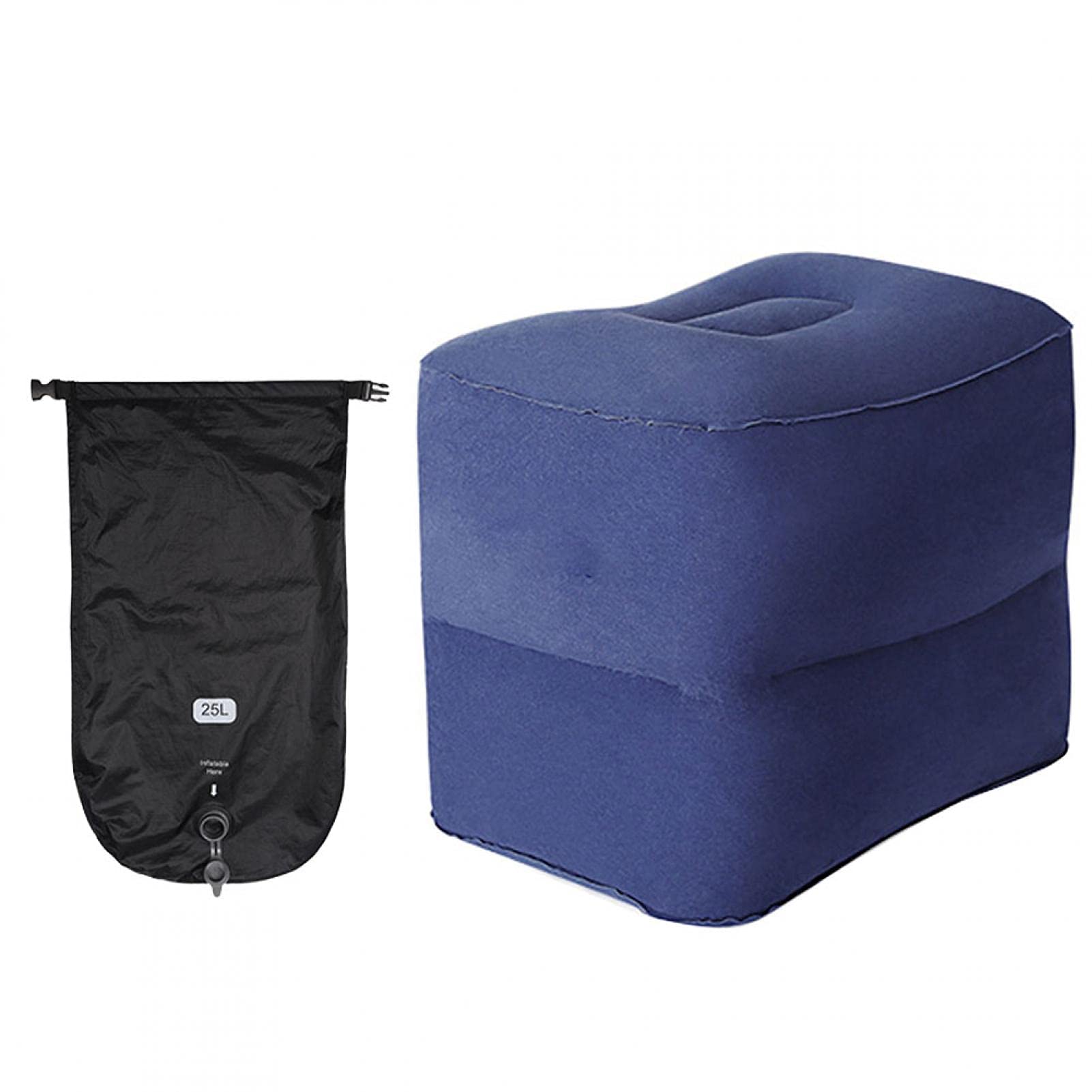 CALIDAKA Adjustable Height Inflatable Foot Rest Pillow for Travel - Portable Leg Support Cushion for Kids & Adults (Sapphire Blue) - Perfect for Airplanes, Cars, Office & Home Use