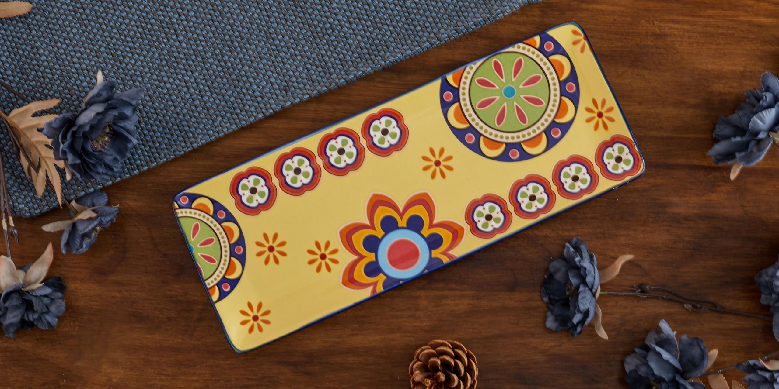 Bico Tunisian Ceramic 14 Inch Rectangular Serving Platter Set of 2 - Large Dish for Salad, Pasta, Cheese, Appetizers | Microwave & Dishwasher Safe | Perfect for Dinner Parties, Entertaining & Holiday Gatherings