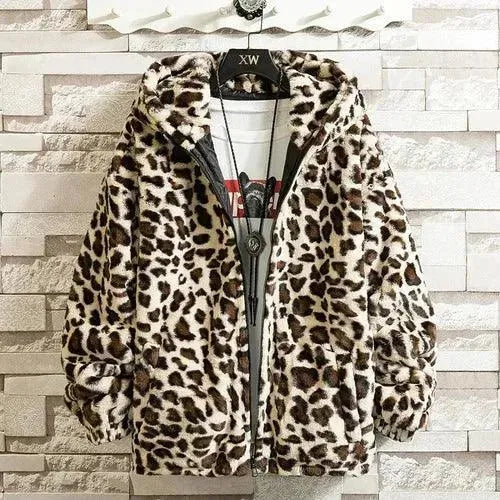 Men's Casual Printed Fleece Hooded Jacket - Warm Winter Pullover for Outdoor Activities & Streetwear Fashion