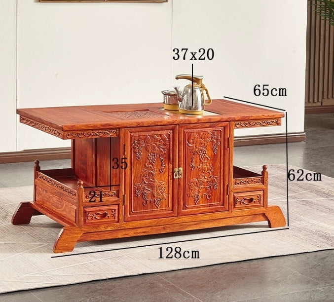 African Rosewood Tea Table Set - Handcrafted Wooden Coffee Table with 2 Stools - Perfect for Living Room, Patio, or Garden Relaxation