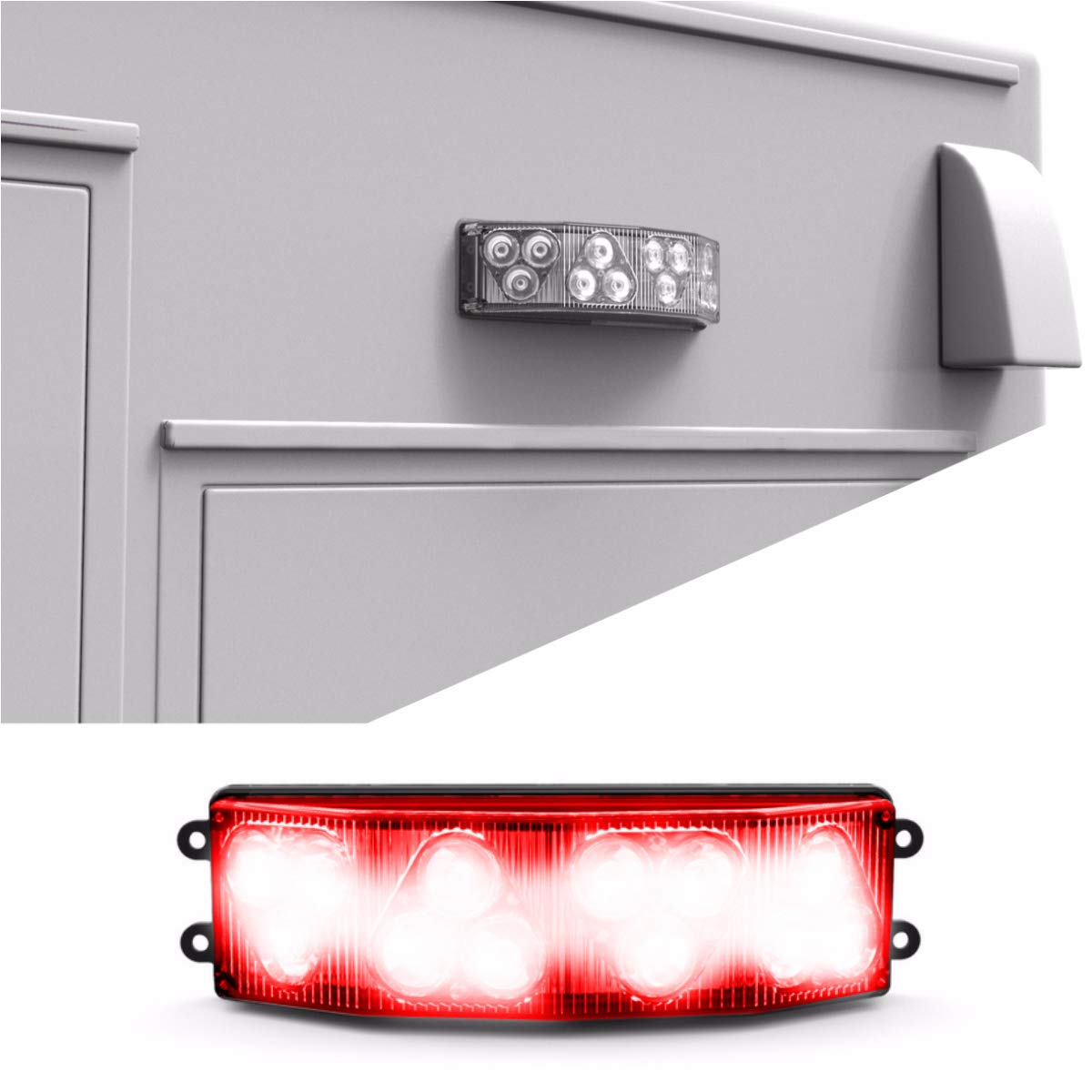 Half Octo 180 Degree LED Surface Mount Emergency Strobe Lights - Red/Red Ambulance Warning Light for Fire Trucks & Emergency Vehicles - High Visibility Safety Lighting for Roadside Emergencies & Construction Zones