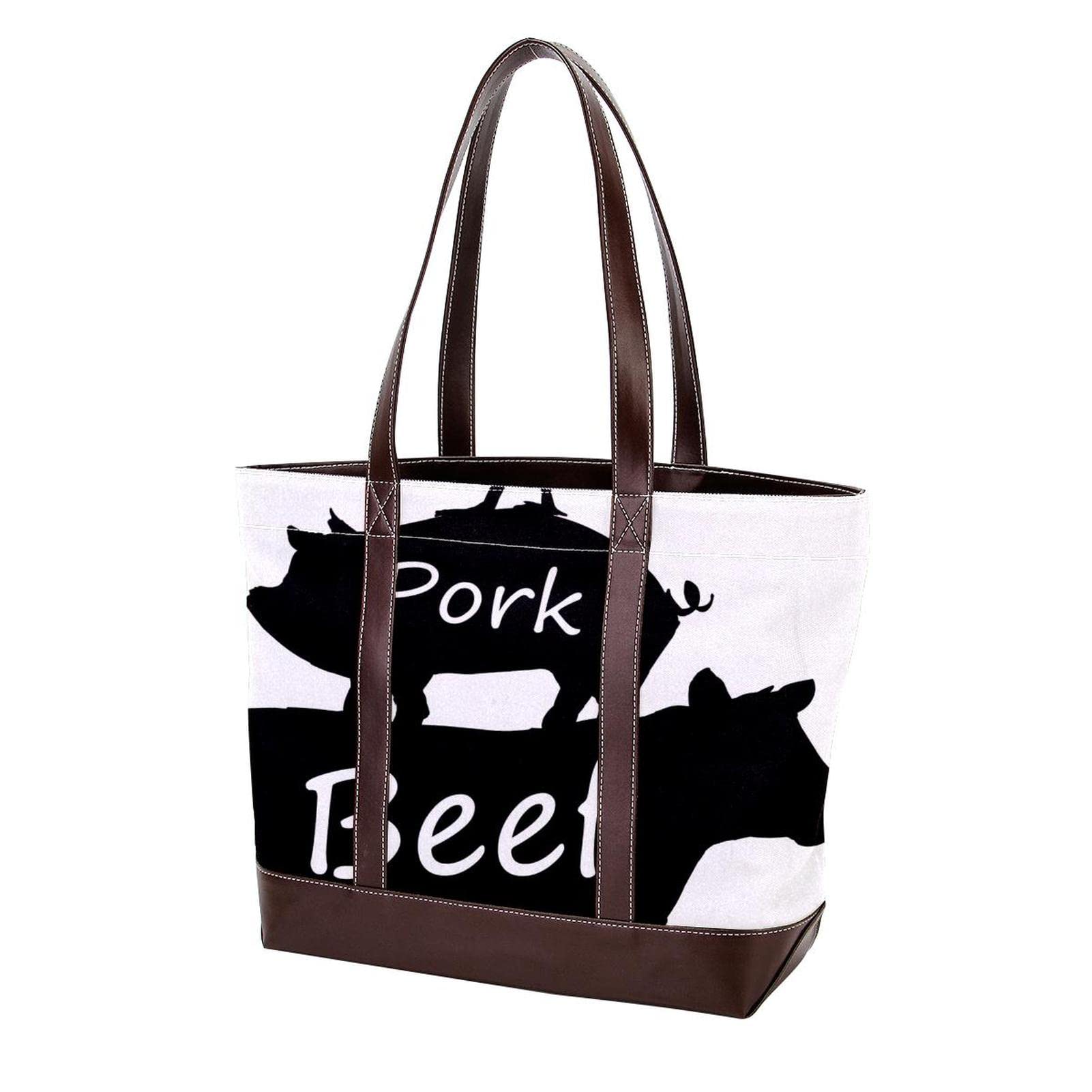 Stylish Large Leather Canvas Tote Bag for Women - Floral Illustration Design, Top Handle Shoulder Satchel Hobo Purse - Perfect for Work, Travel & Shopping