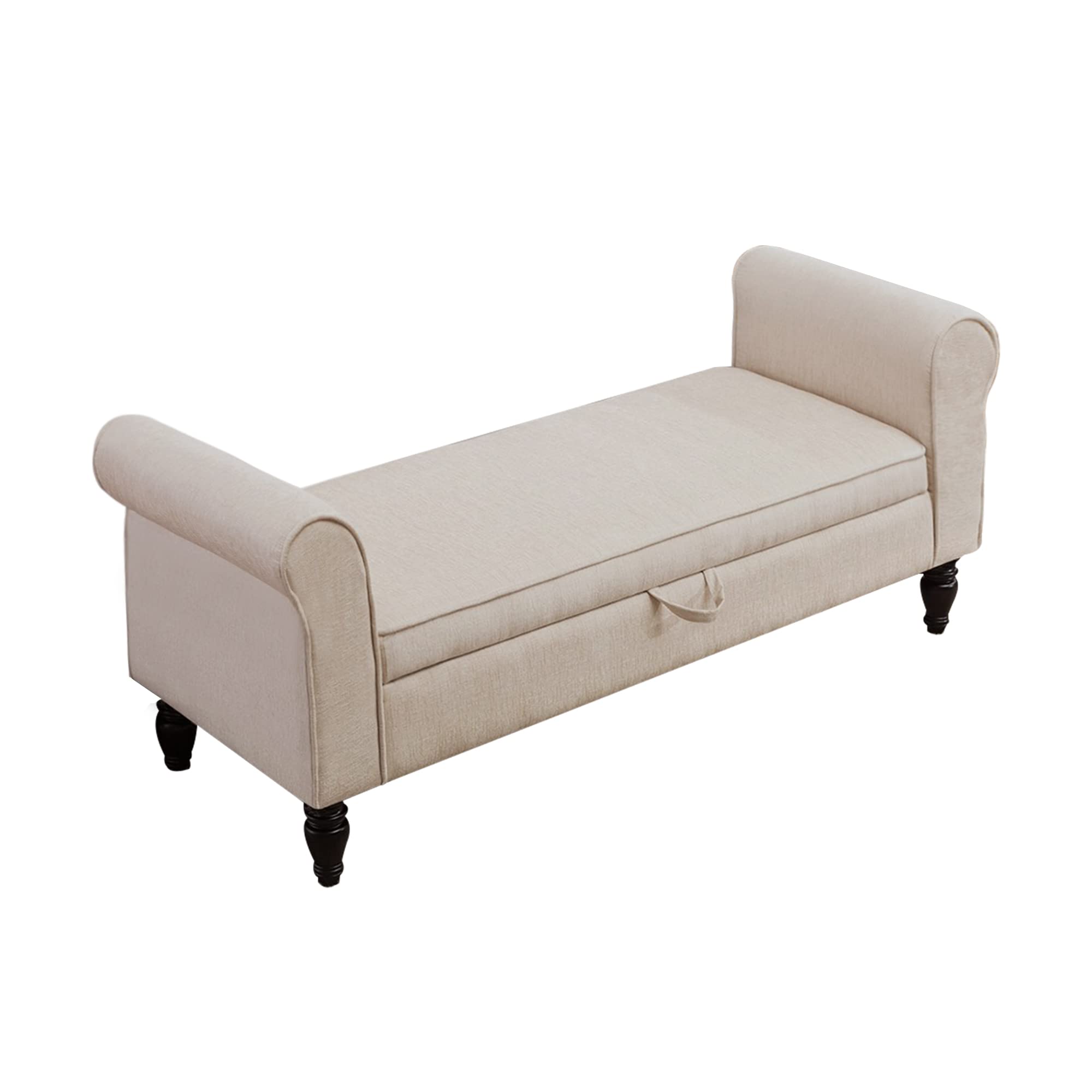 ANNJOE Upholstered Storage Ottoman Bench with Arms - Vanity Seat, Bedroom Bench, Entryway & End of Bed Stool - Beige Fabric - Perfect for Bedroom Decor, Living Room Seating & Entryway Organization