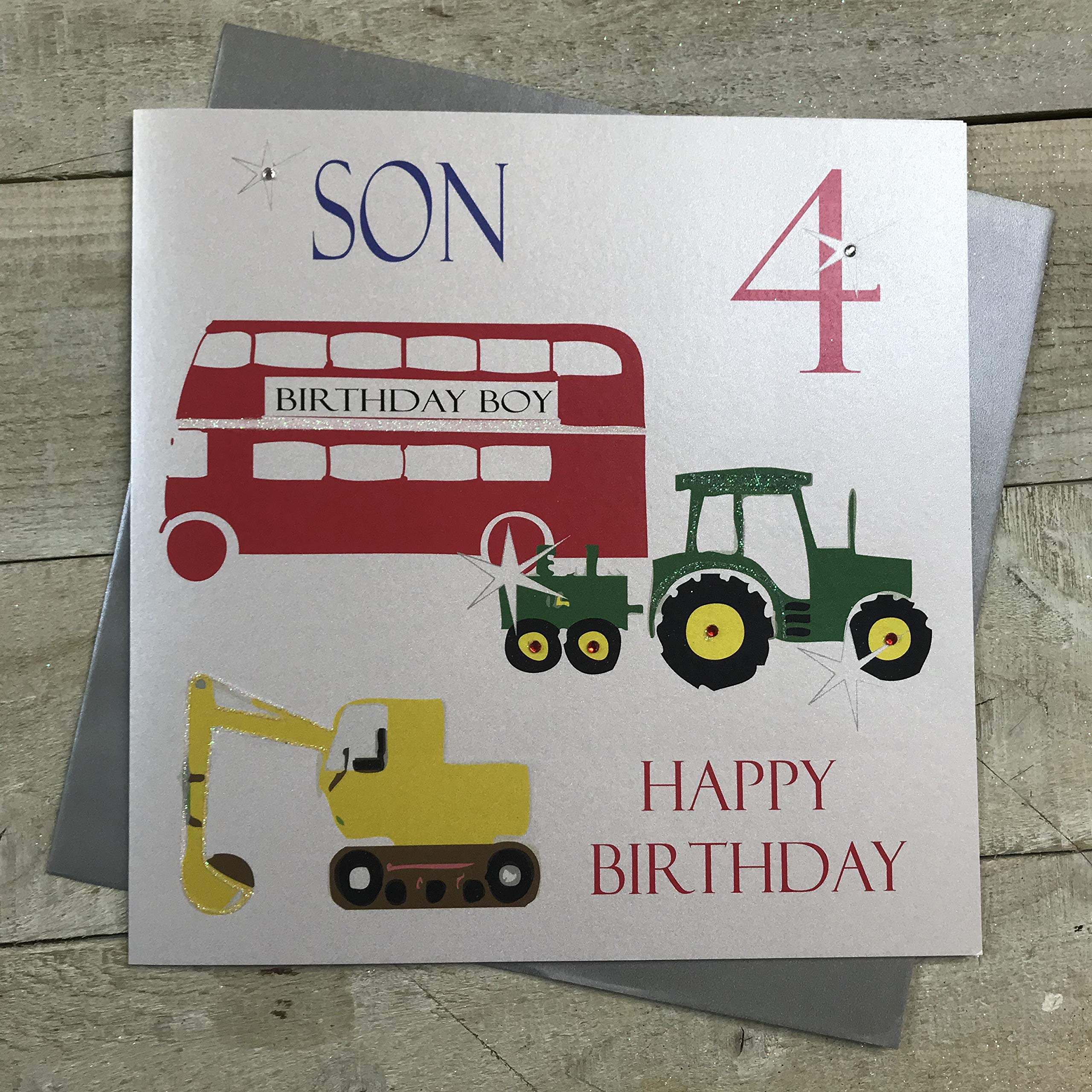 Handmade 4th Birthday Card for Son - Large Size XNS4 | Perfect for Boy's Birthday Party, Gift Giving & Special Celebrations