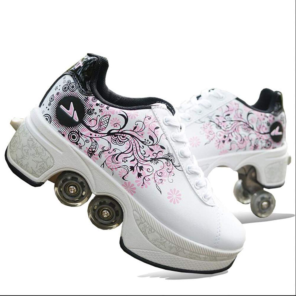 Retractable Roller Skates Shoes for Women & Kids - Dual Row Outdoor Skating Shoes with Wheels for Parkour, Casual Wear & Training | Perfect for Skate Parks, Streets & Fitness