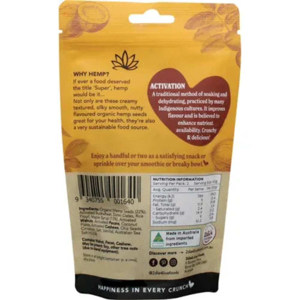 2DIE4 LIVE FOODS Hemptations Salted Maple Hemp Seeds 80g - Healthy Vegan Snack for Salads, Smoothies & Baking | Premium Organic Superfood