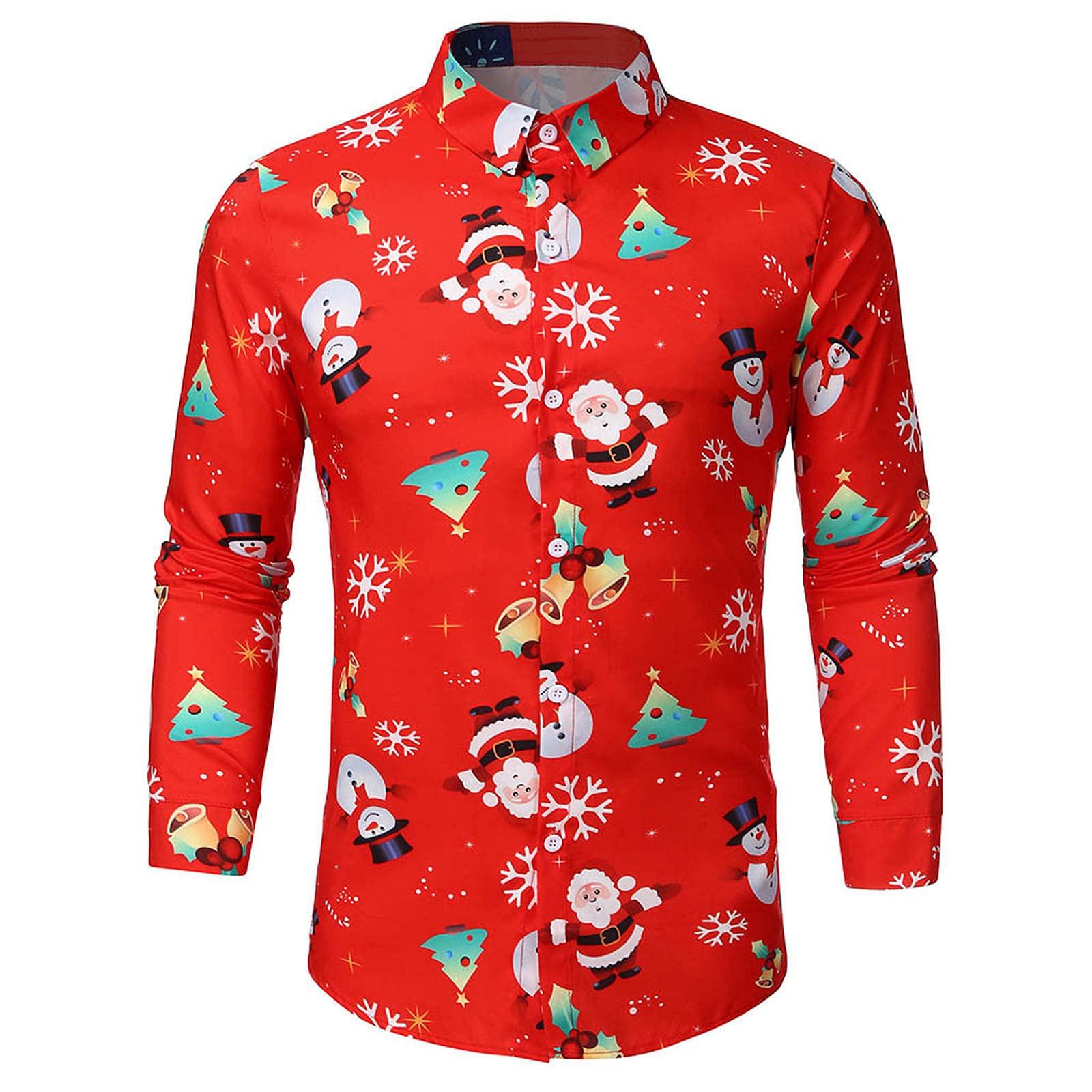UBST Men's Christmas Graphic Long Sleeve Button Down Shirt - Slim Fit Casual Dress Shirt for Holiday Parties & Festive Office Wear