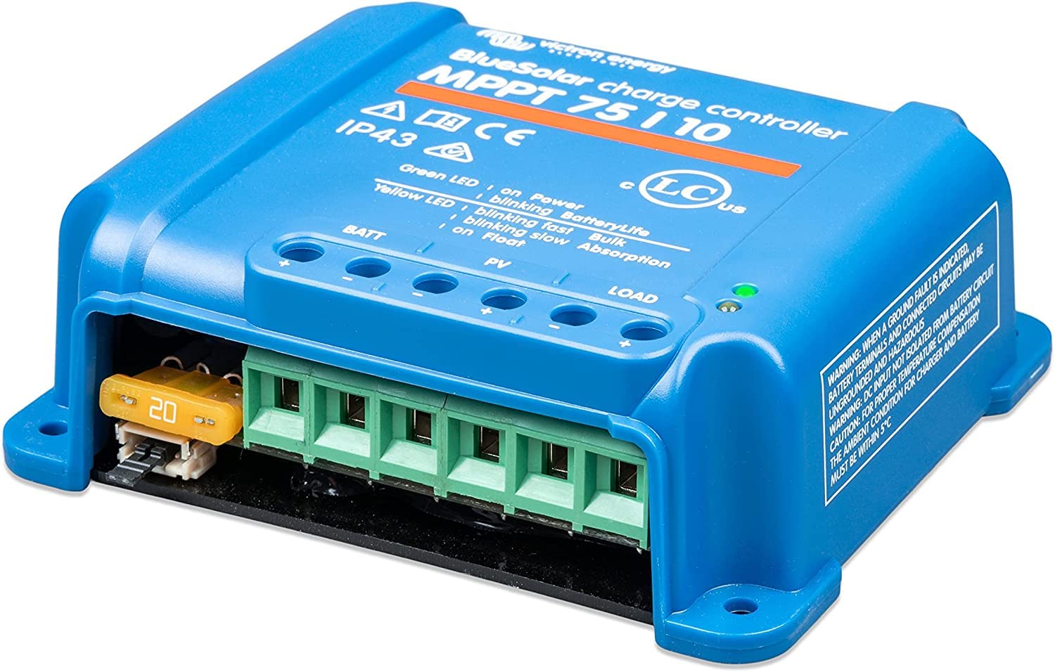 Victron Energy BlueSolar MPPT 75V 10A Solar Charge Controller for 12V/24V Solar Panels - High Efficiency Battery Charging for RVs, Boats & Off-Grid Power Systems
