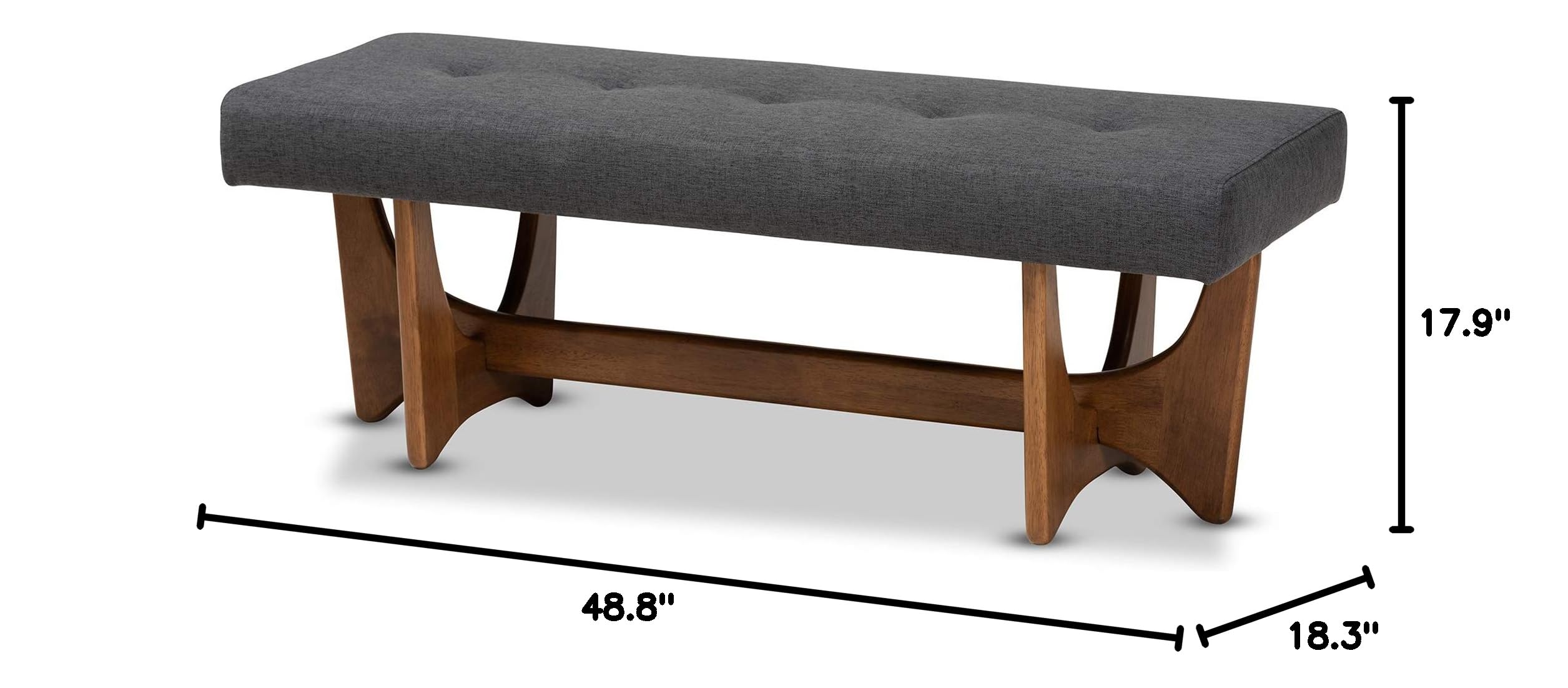 Baxton Studio Modern Wooden Bench with Dark Grey Upholstery & Walnut Finish - Perfect for Entryway, Living Room, or Bedroom Seating