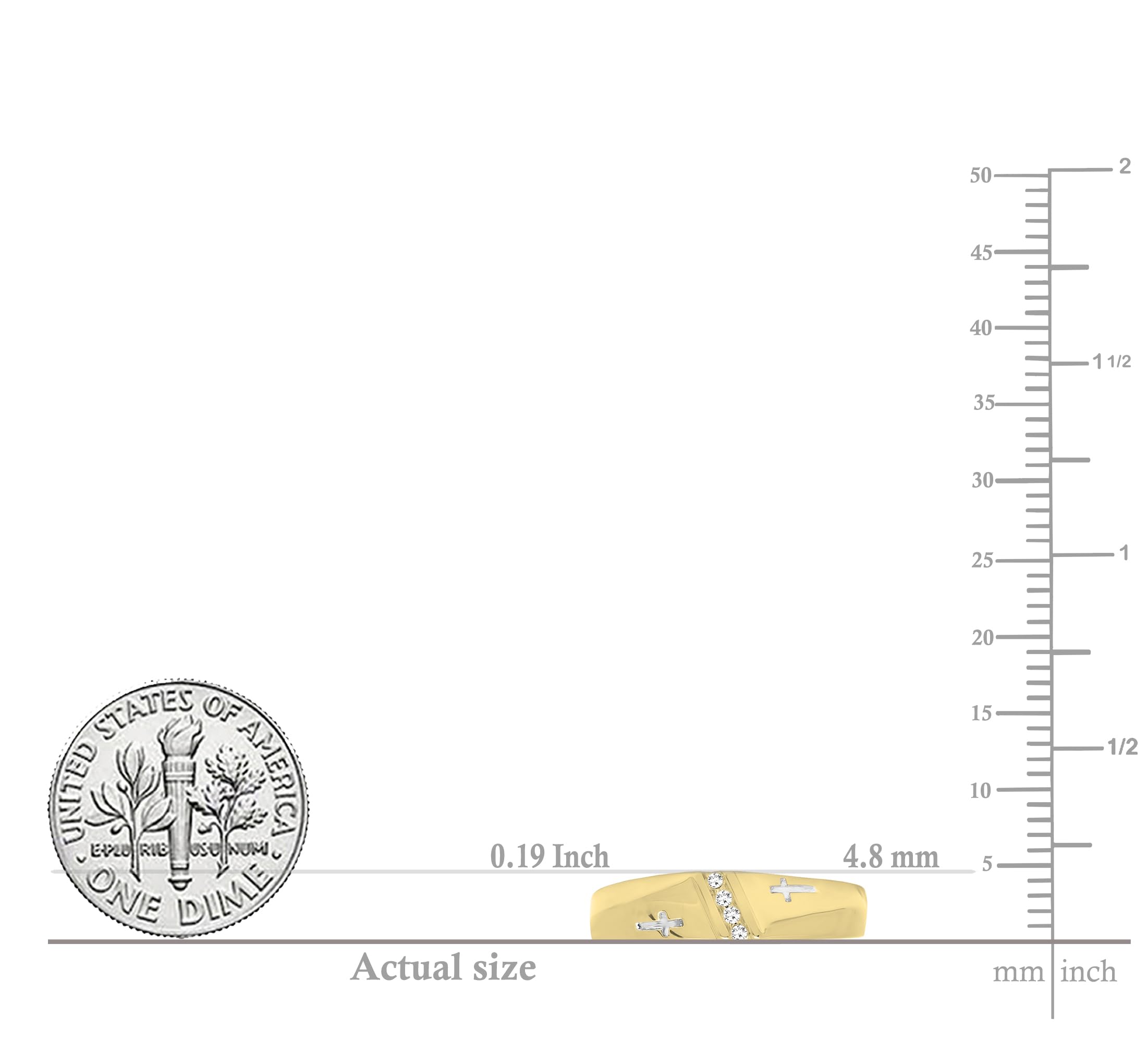 Dazzlingrock Collection 10kt Yellow Gold Men's Round Diamond Single Row Cross Wedding Band Ring - 1/20 CTW - Perfect for Weddings, Anniversaries & Gifts