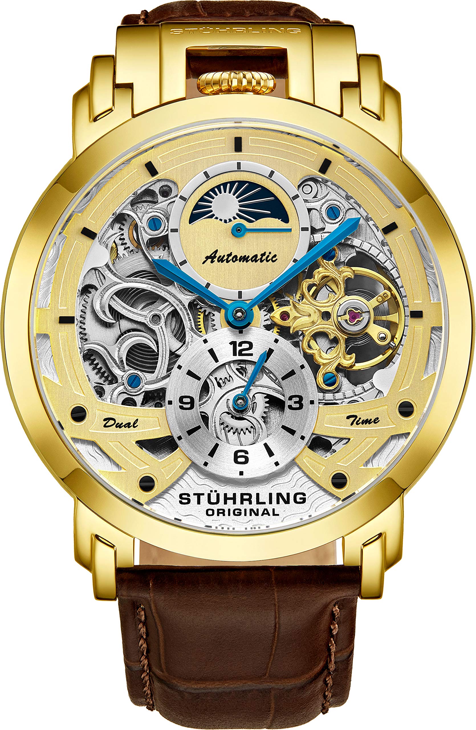 Stuhrling Original Men's Automatic Skeleton Watch - Luxury Leather Dress Watch with Stainless Steel Case - Self-Winding Mechanical Analog Watch for Men | Perfect for Business, Formal Events & Everyday Wear