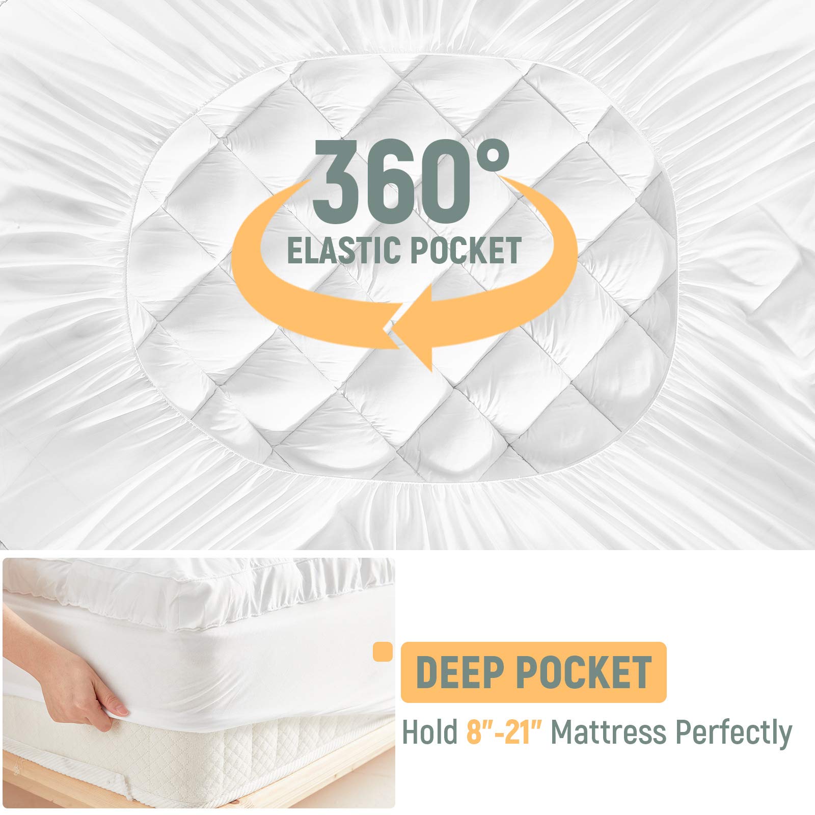 King Size Mattress Topper - Extra Thick Plush Cooling Pillow Top Pad Cover with 8-21 Inch Deep Pocket | Perfect for Back Pain Relief, Hot Sleepers & Luxury Bed Upgrade