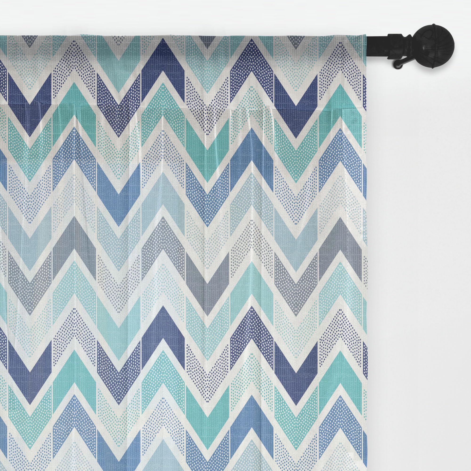 Ambesonne Modern Tulle Curtains with Rod Pocket - Blue and White Doodle Style Dots & Zigzag Pattern Sheer Drapes (108