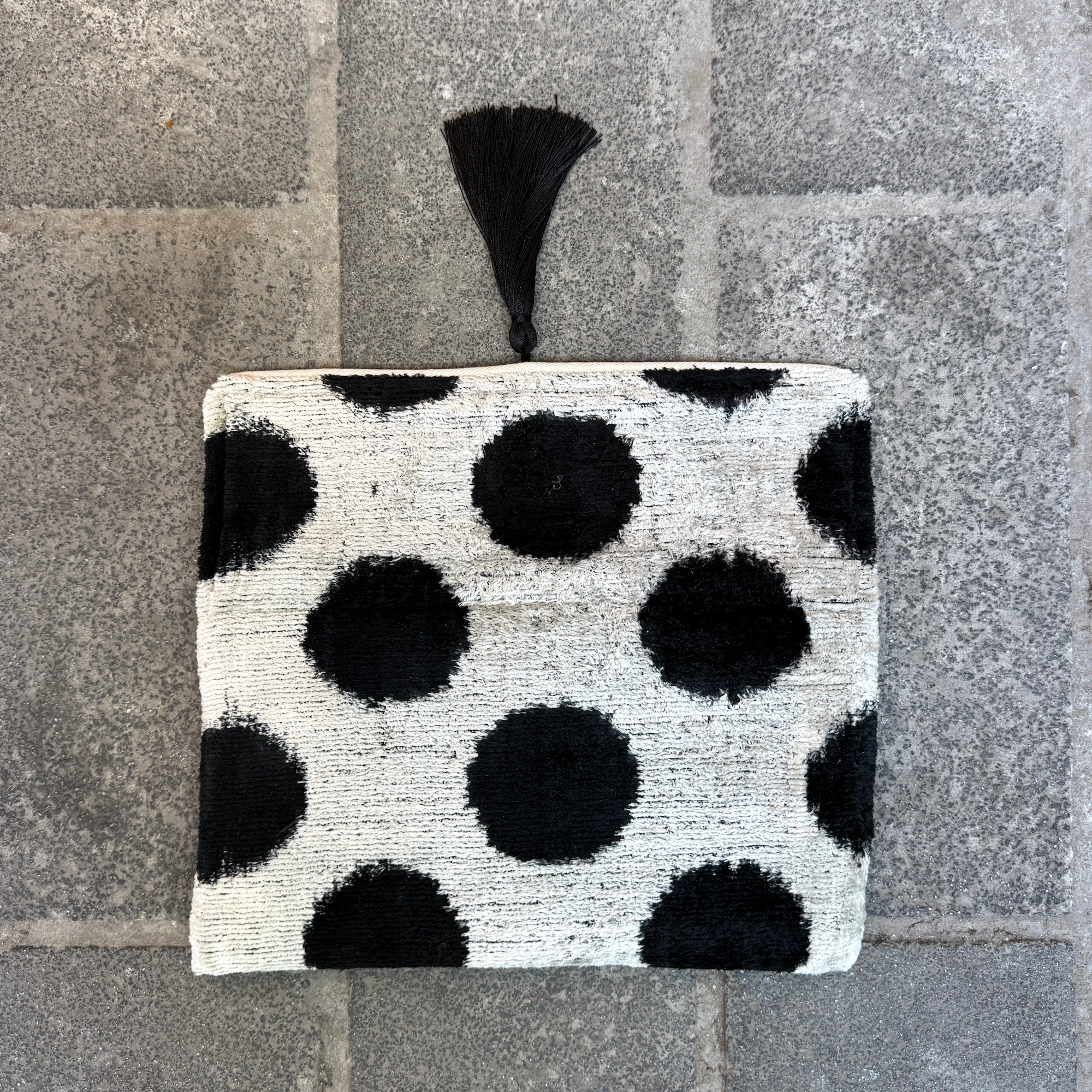 Stylish Black Ikat Clutch Bag with Polka Dots - Perfect for Evening Parties, Weddings & Special Occasions