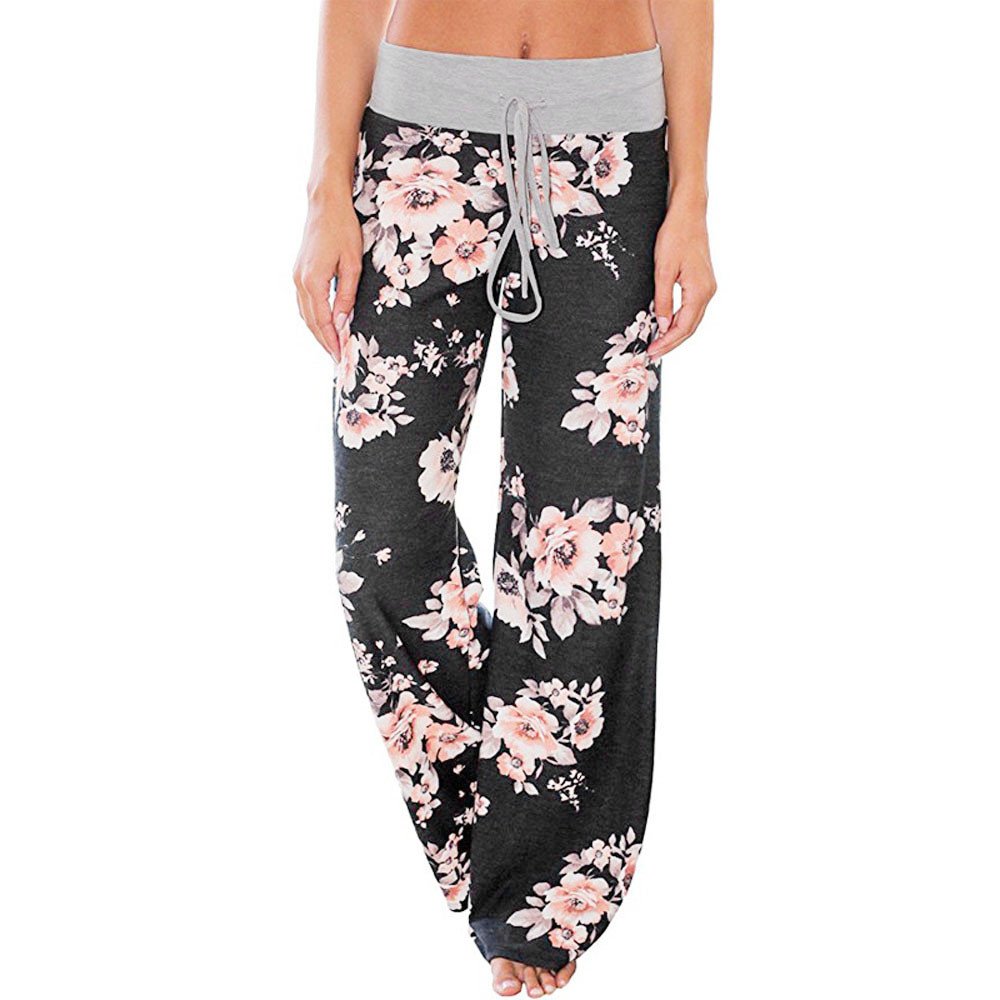 Todays Women's Wide Leg Lounge Pants - Comfortable Stretch Floral Print Drawstring Palazzo Pants for Yoga, Sleep & Home Relaxation