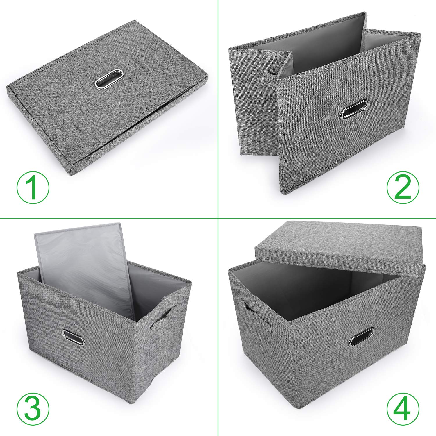 Linen Fabric Collapsible Storage Bins with Removable Lids & Handles - Washable Foldable Storage Box Organizer for Closet, Bedroom, Office, Nursery, Living Room - Perfect for Home Organization & Space Saving (Coffee, Medium Size)