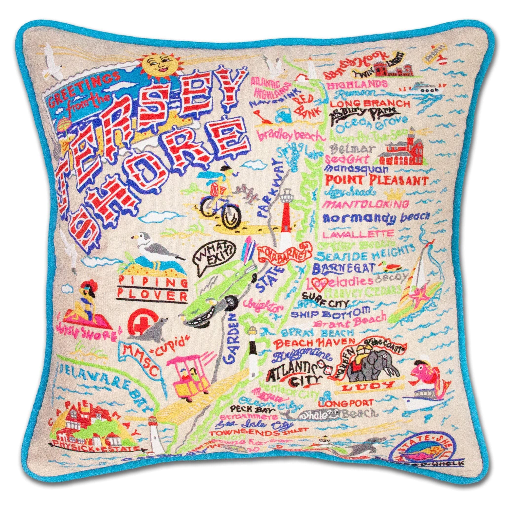 Jersey Shore Embroidered Decorative Throw Pillow for Couch & Bed - Coastal Home Decor Accent - Perfect for Living Room, Bedroom, or Beach House Styling
