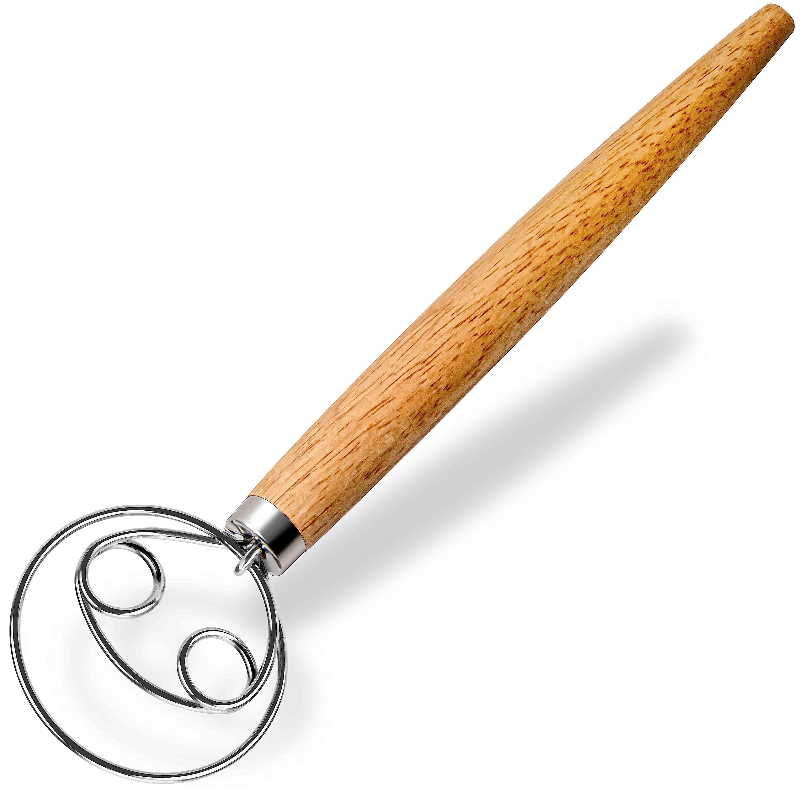 Premium Danish Dough Whisk - Stainless Steel Bread Mixer with Wooden Handle - Traditional Dutch Whisk for Baking Sourdough, Artisan Bread & Pastry Dough - Perfect for Home Bakers & Professional Kitchens