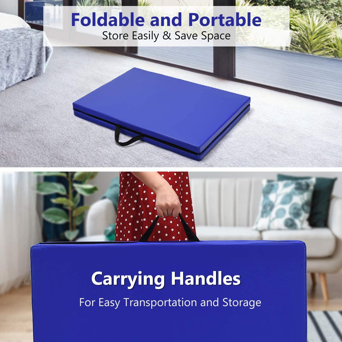 Giantex 6'x 2' Folding Gymnastics Mat - Lightweight Exercise Mat with Carrying Handles, Easy to Store & Clean - Perfect for Home Gym, Yoga, Tumbling, Kids Play & Fitness Training