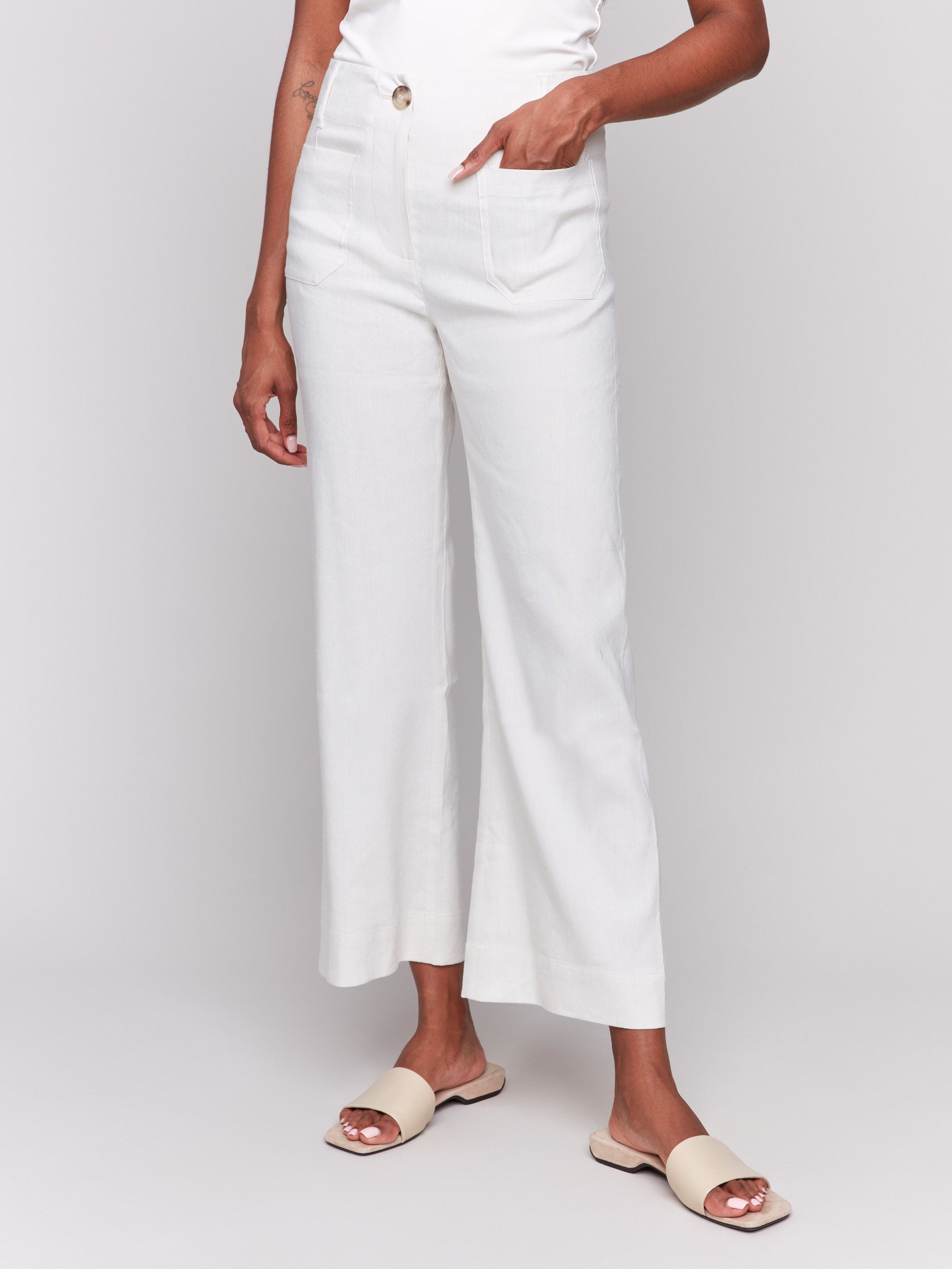 Cropped Linen Blend Pants for Women - Natural High Waist Summer Casual Trousers | Perfect for Beach, Vacation & Everyday Wear