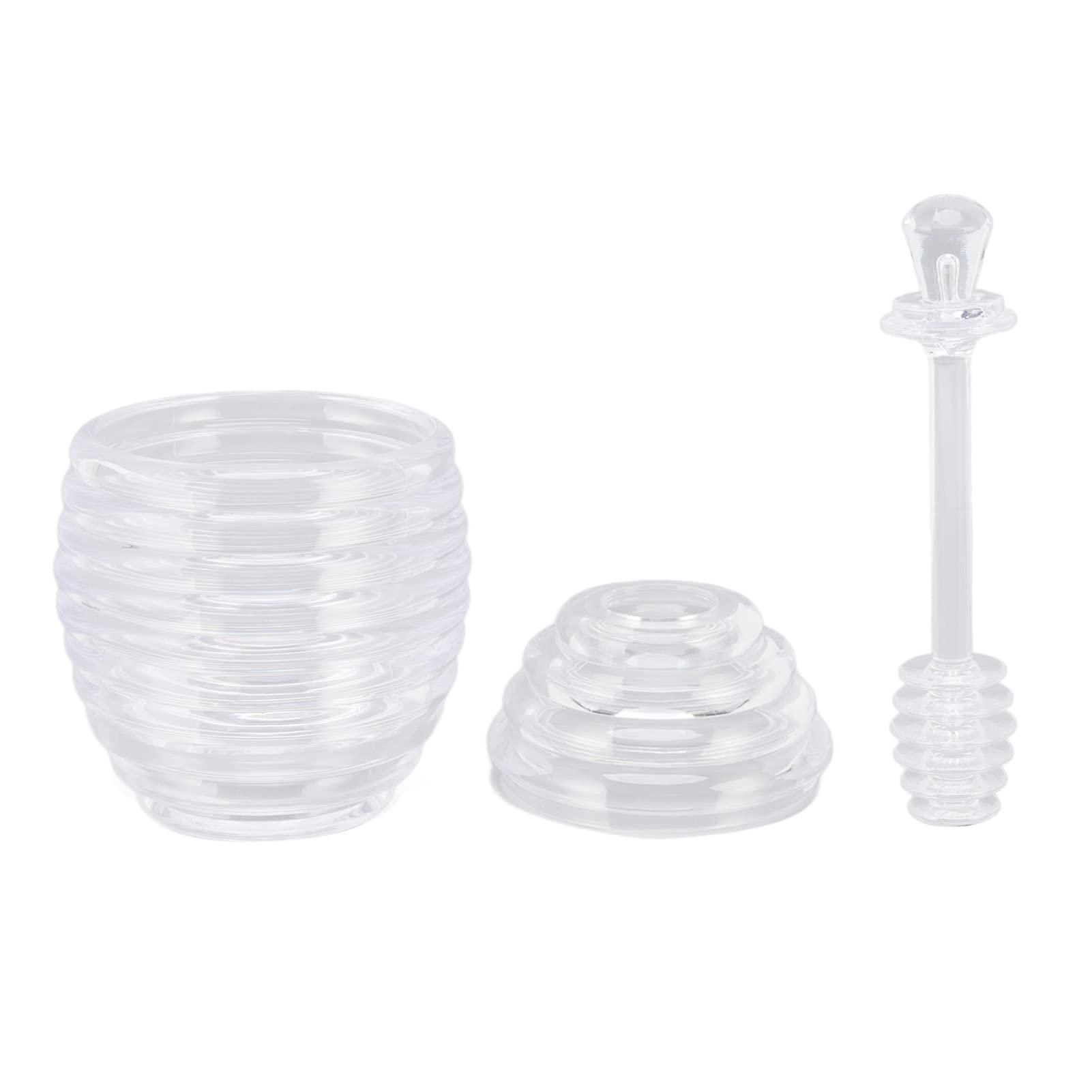Clear Plastic Honey Pot with Stirring Rod - Bee Shaped Honey Jar Set for Kitchen Storage | Perfect for Tea Sweetening, Baking, Gift Giving & DIY Honey Dispensing
