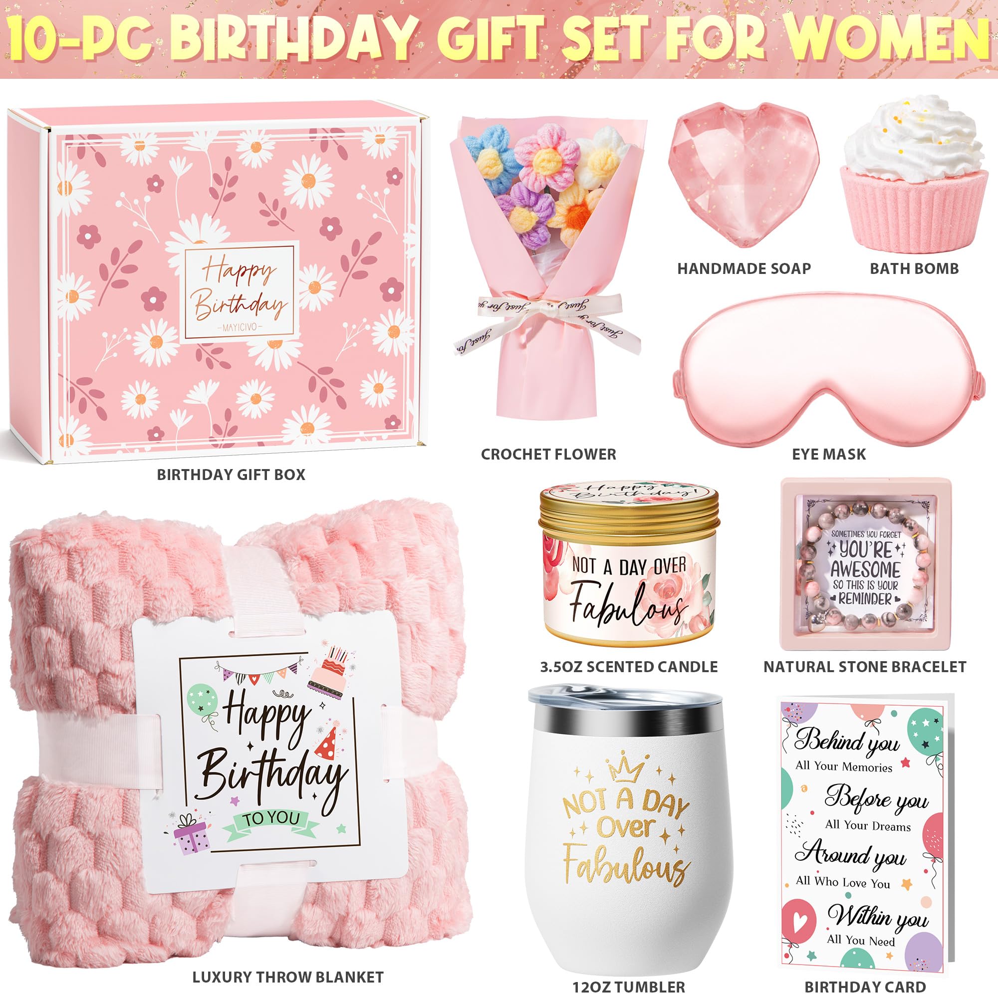 Unique Birthday Gifts for Women - Luxury Self Care Gift Box with Rose & Cozy Blanket | Spa Relaxation Gifts for Mom, Wife, Sister, Best Friend & Coworker | Perfect Friendship Gift Basket for Birthdays, Anniversaries & Special Occasions
