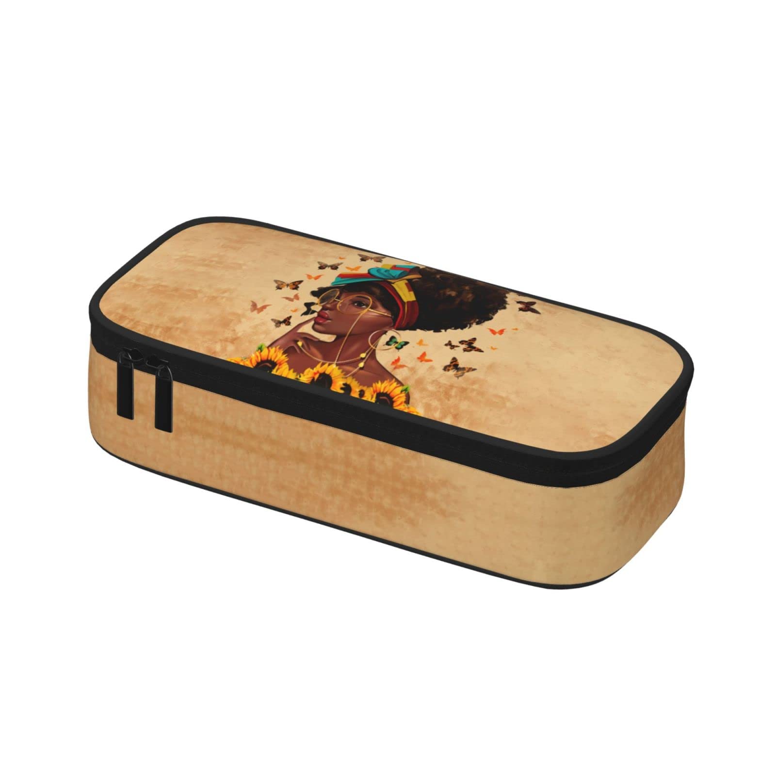 African American Afro Pencil Case - Large Capacity Zippered Organizer for School & Office