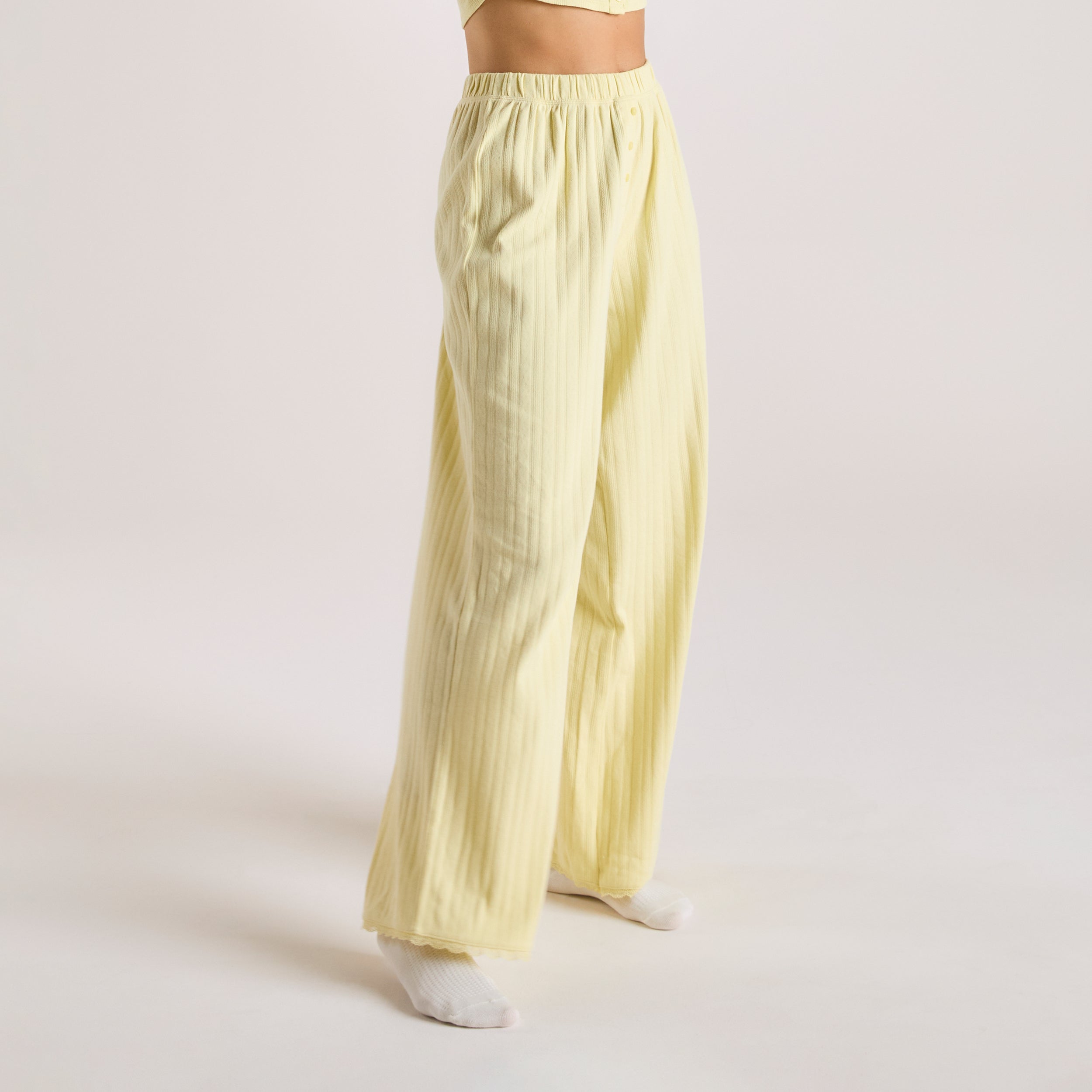 Buttercup Yellow Pointelle Pajama Pants for Women - Soft & Comfortable Sleepwear for Lounge & Relaxation at Home