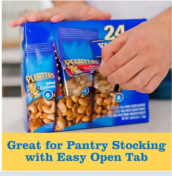 Maryse's Place Variety Pack of Salted Cashews, Salted Peanuts & Honey Roasted Peanuts - 24 Individually Packed Kosher Nut Snacks for Adults | On-the-Go, After School, Office & Travel Healthy Snacking