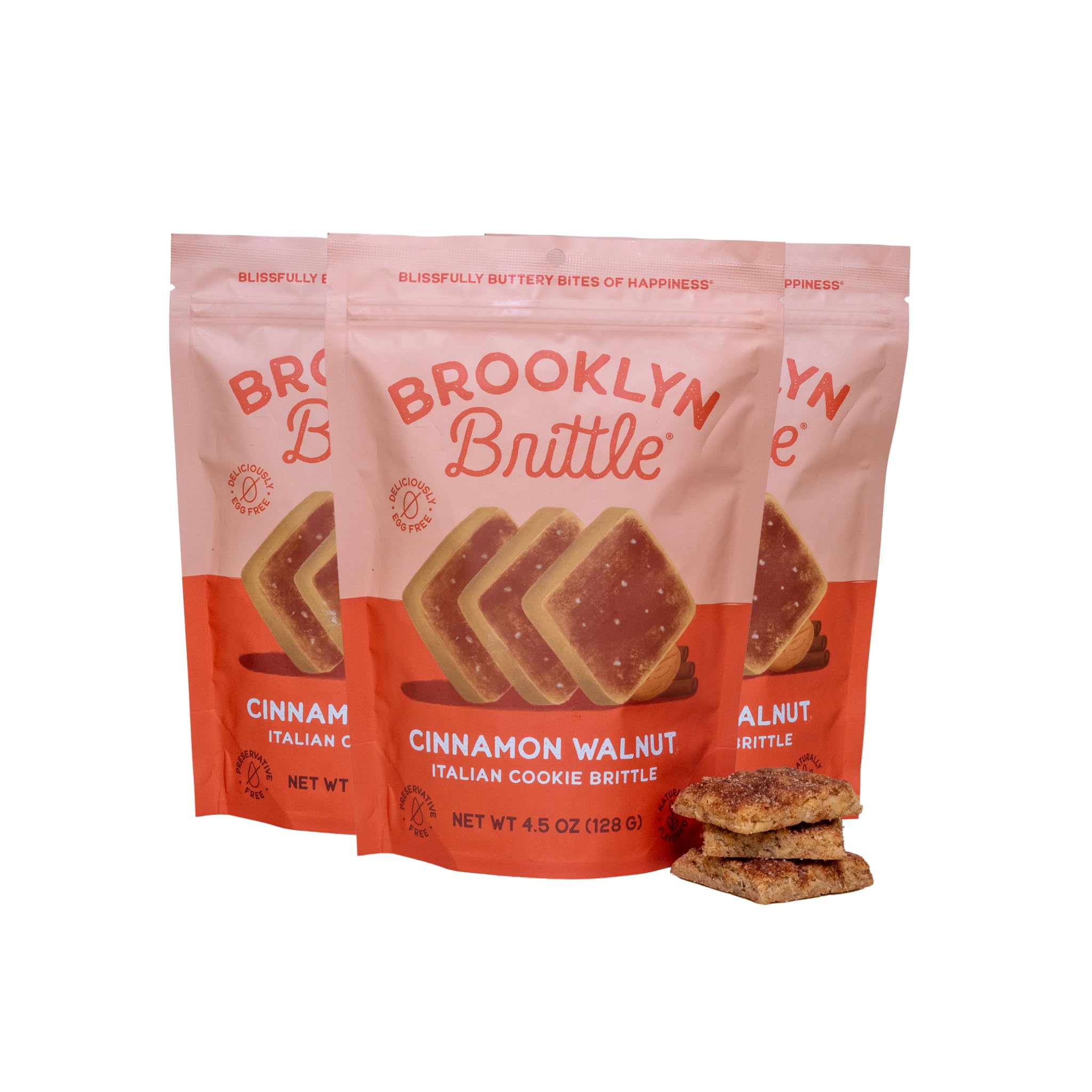 Brooklyn Brittle Cinnamon Walnut Crispy Snack - Buttery Crunch Italian Cookie Brittle with Warm Cinnamon & Walnuts - Perfect for Coffee, Tea, Dessert & Gifts (3-Pack) - Great for Office Snacks, Holiday Treats & Afternoon Tea Time