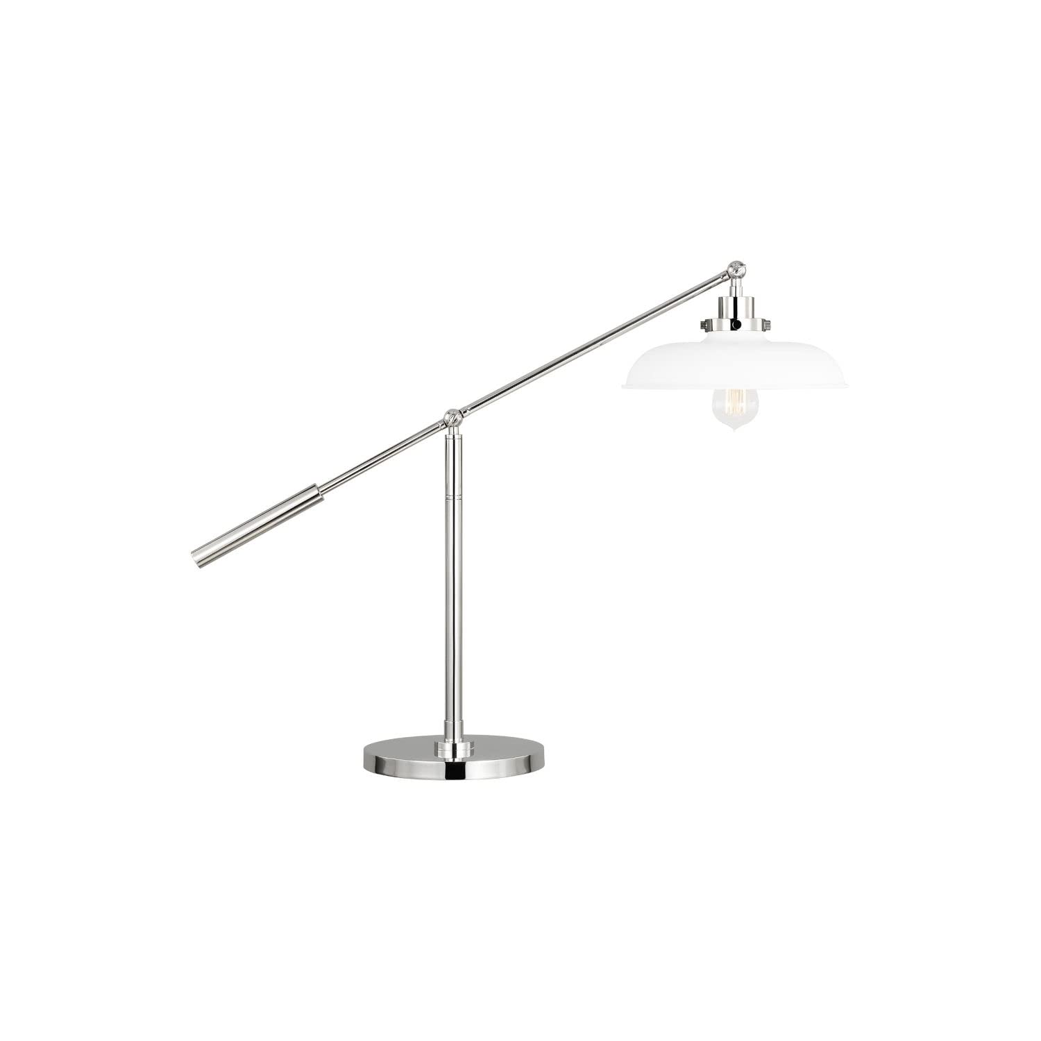 Chapman & Myers Wellfleet Matte White and Polished Nickel Desk Lamp - Modern One-Light Wide Desk Light for Home Office, Study Room, or Workspace Lighting
