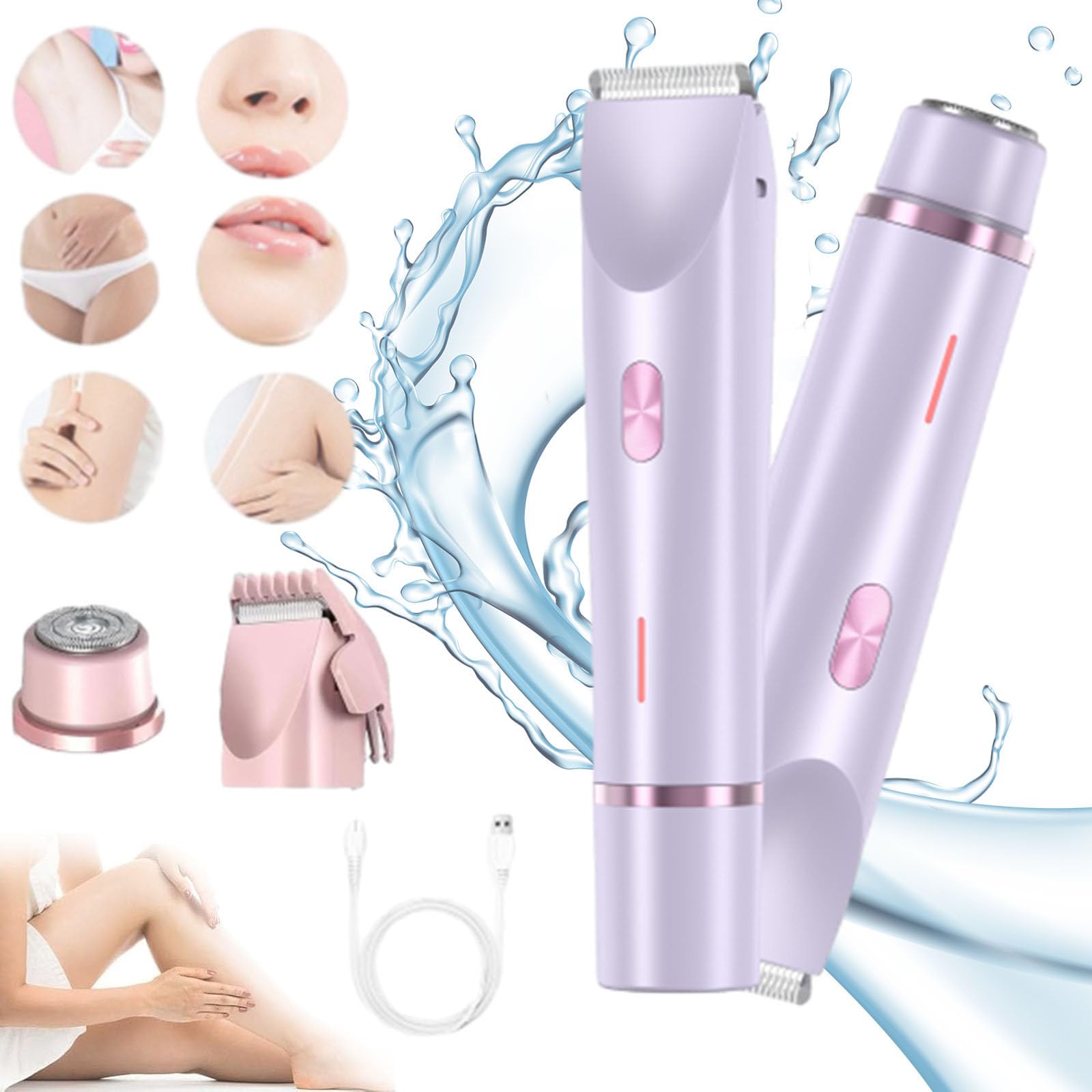 Easepicks 2-in-1 Waterproof Electric Bikini Trimmer & Shaver for Women - Wet/Dry Dual Head Hair Removal, Painless Razor for Sensitive Skin (Purple) | Perfect for Travel, Gym & Quick Touch-Ups at Home