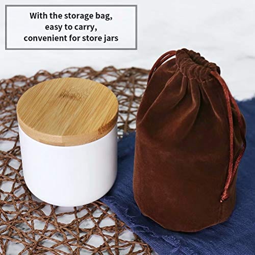 77L Ceramic Food Storage Jar Set of 2 with Wooden Lid & Storage Bag - 6.08 FL OZ (180ML) Airtight Kitchen Canister for Coffee, Tea, Nuts, Spices - Perfect for Pantry Organization & Countertop Display (White & Black)