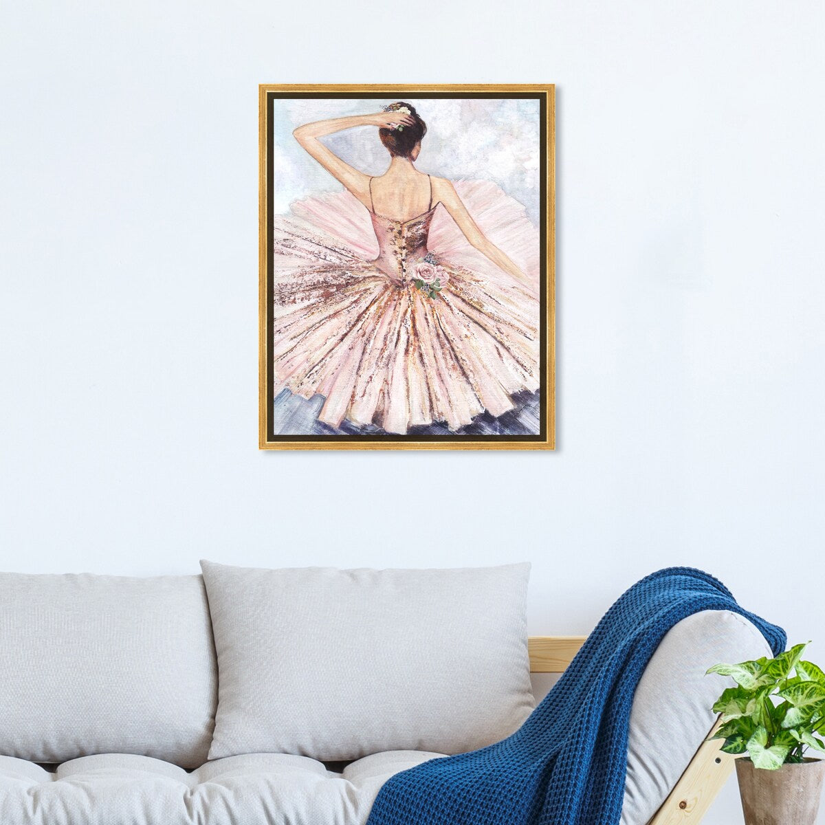 Ballet Dancer Tutu Glam Pink Framed Canvas Wall Art Print - Elegant Roses Inspired by Ballet - Perfect for Living Room, Bedroom & Dance Studio Decor