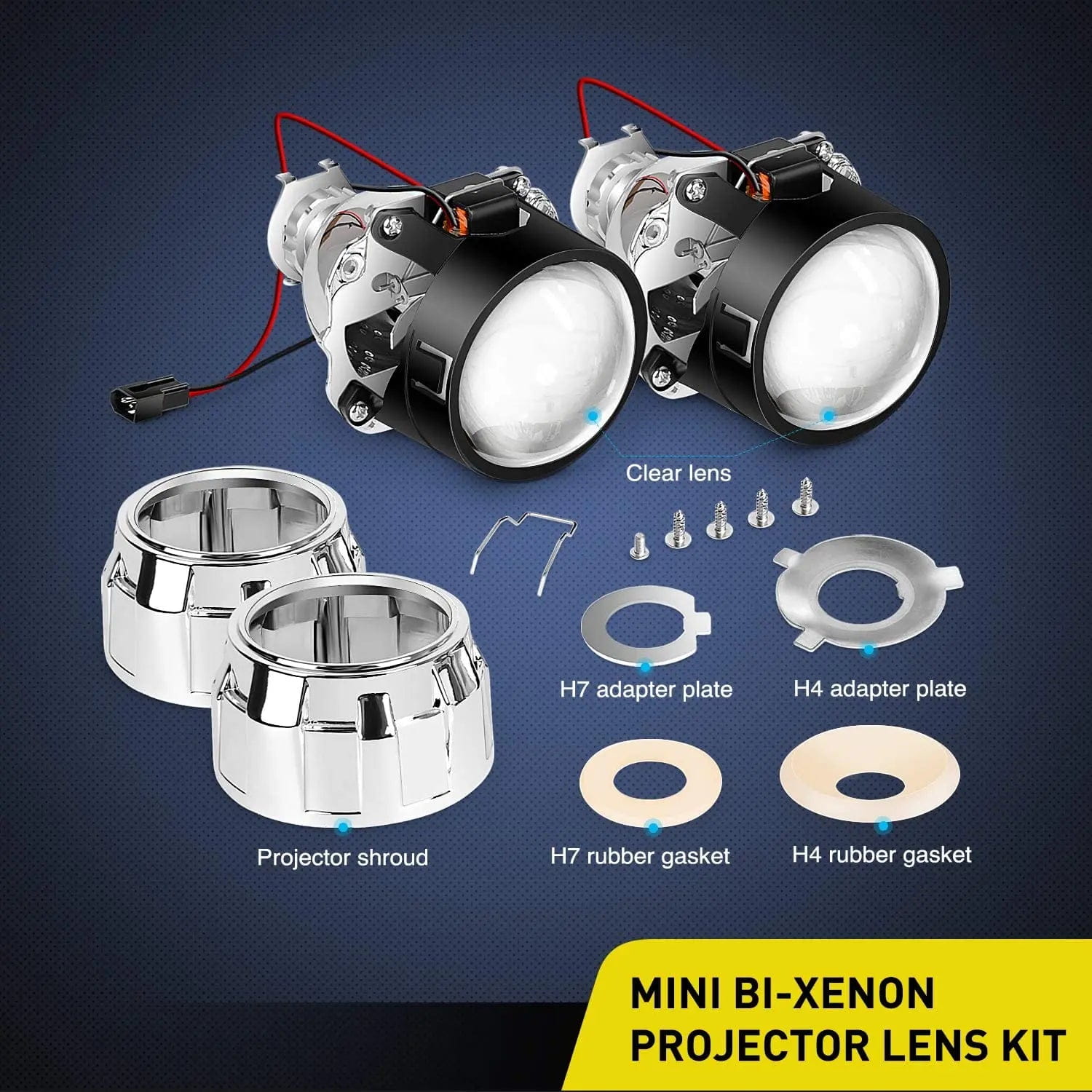 2.5 Inch Mini Projector Lens for H1 Bulb Headlights Retrofit - High Performance Car Headlight Upgrade (Pair) - Perfect for Night Driving & Custom Vehicle Lighting