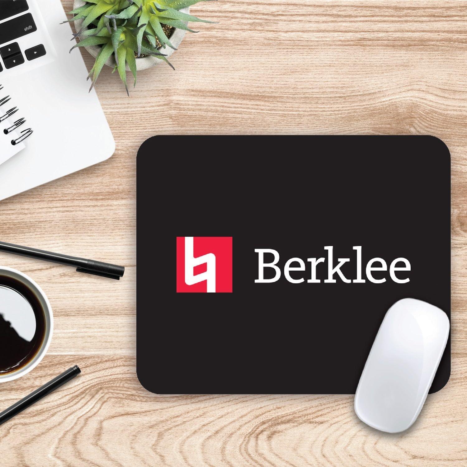 Berklee College of Music Standard White Fabric Mouse Pad - Non-Slip Desk Mat for Computer, Gaming & Office Use