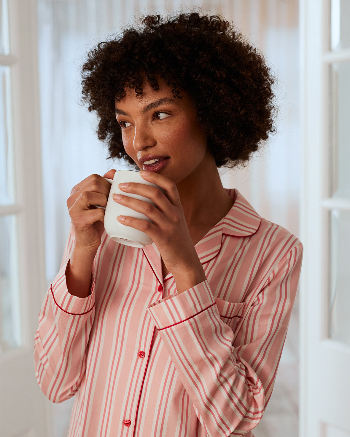 Organic Cotton Striped Button-Up Pajama Set for Women - Soft & Breathable Sleepwear for Cozy Nights & Lounging