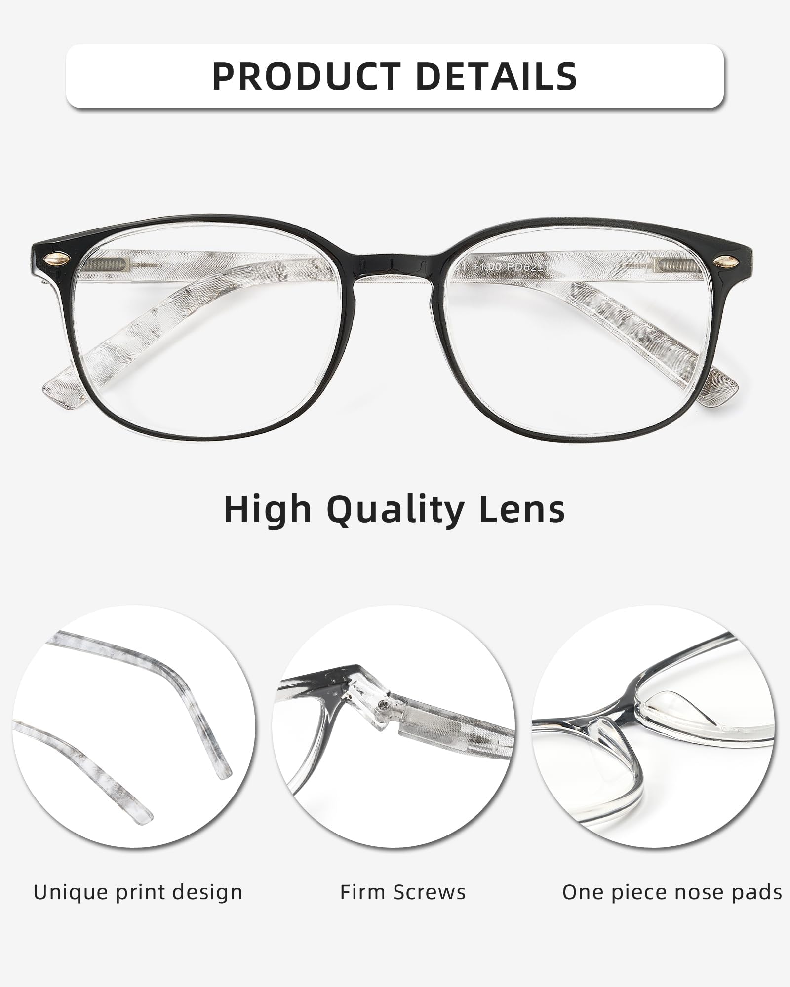 JM Reading Glasses Set of 4 - Premium Spring Hinge Readers for Men & Women (+0.5 Strength) - Mixed Colors - Perfect for Reading Books, Using Smartphones & Working on Computers