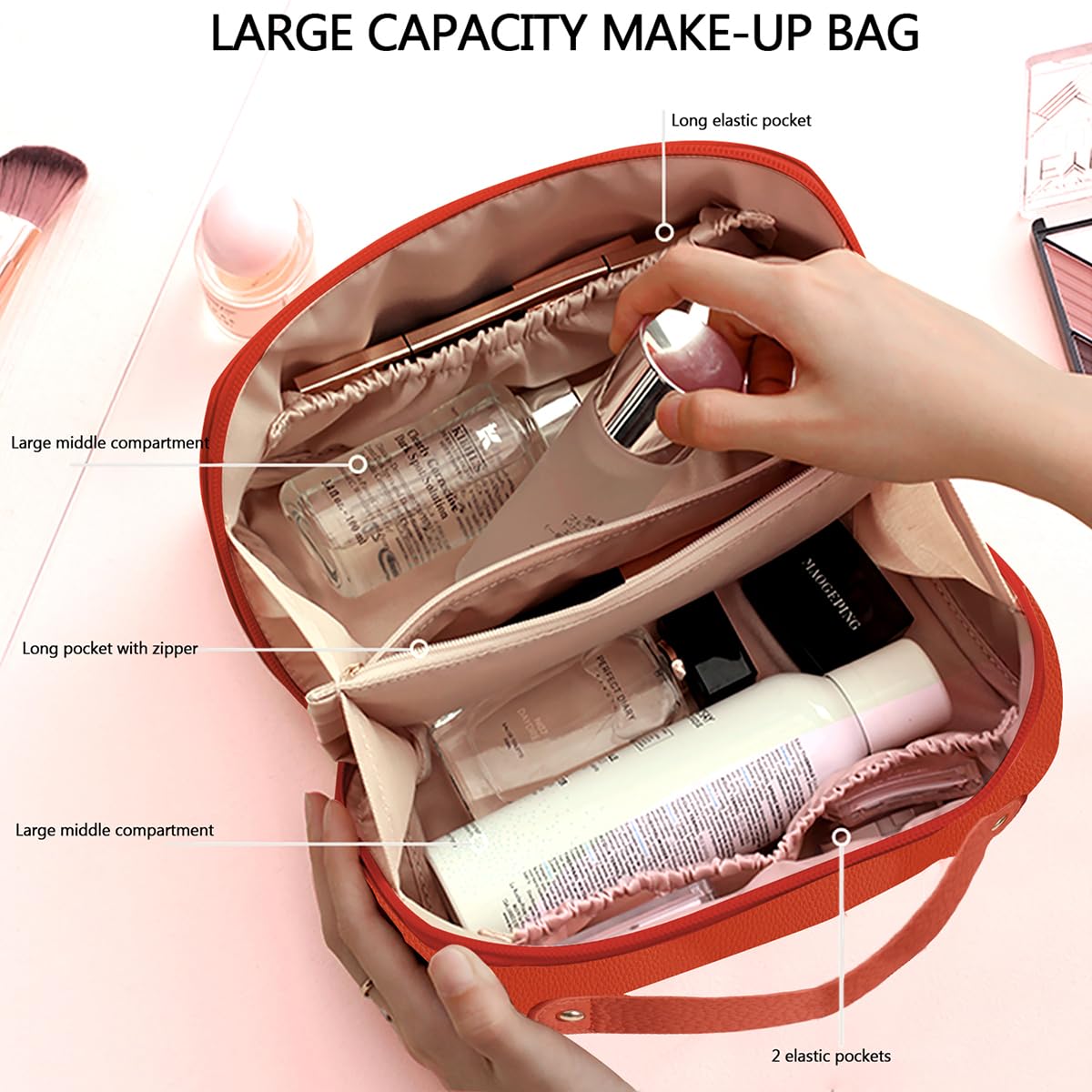 Large Cosmetic Bag with Handle & Zipper - Travel Toiletry Organizer for Women | Perfect for Makeup Storage & Trips