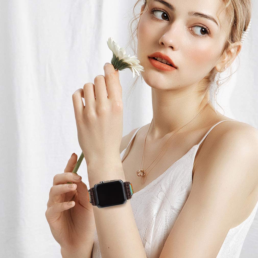 Handmade Boho Natural Stone Apple Watch Band - Compatible with 38mm 40mm 41mm 42mm 44mm 45mm 49mm Ultra & All Series (SE/SE2/8/7/6/5/4/3/2/1) - Stylish Unisex Bracelet Replacement for Workout, Office & Casual Wear