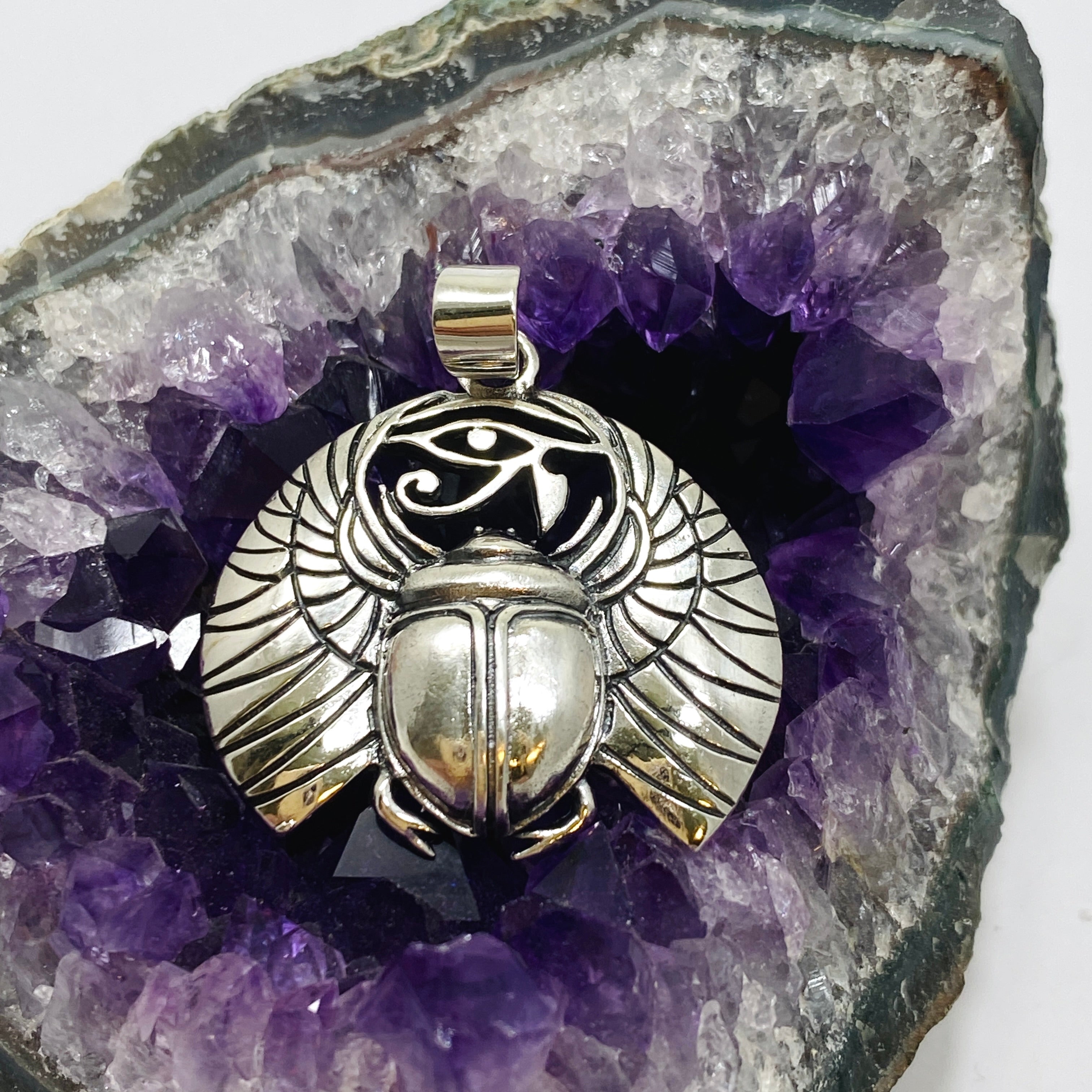 Anubis with Ankh and Scarab Beetle Pendant - Egyptian God Jewelry - Sterling Silver 925 - SV50 735 - Perfect for Spiritual Protection & Ancient Egyptian Style Fashion
