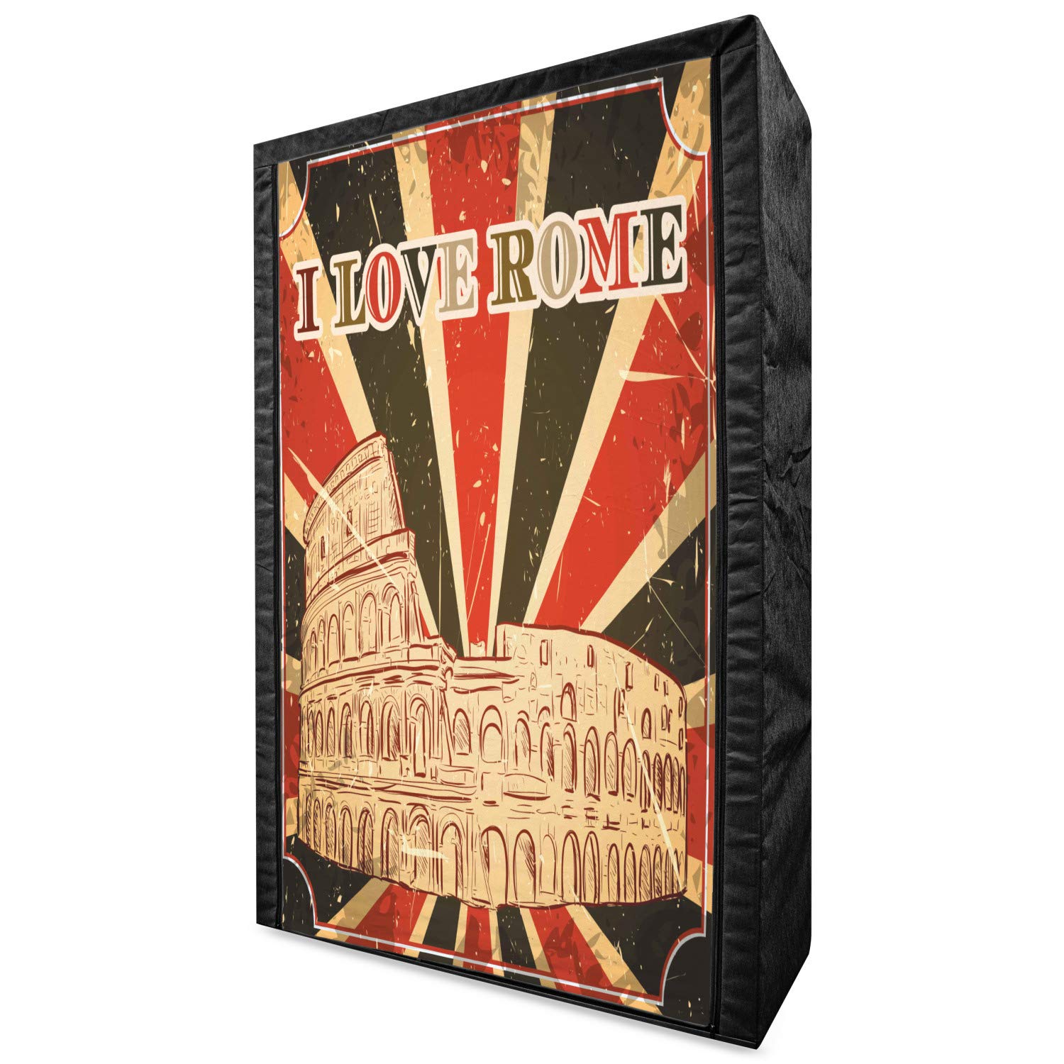 Ambesonne Portable Fabric Wardrobe with 'I Love Rome' Lettering, Circus Tent & Bold Stripes Print - 42.5 Inch Clothing Organizer with Shelves for Bedroom Storage (Red, Dark Green, White) - Perfect for Small Spaces, Dorm Rooms & Travel