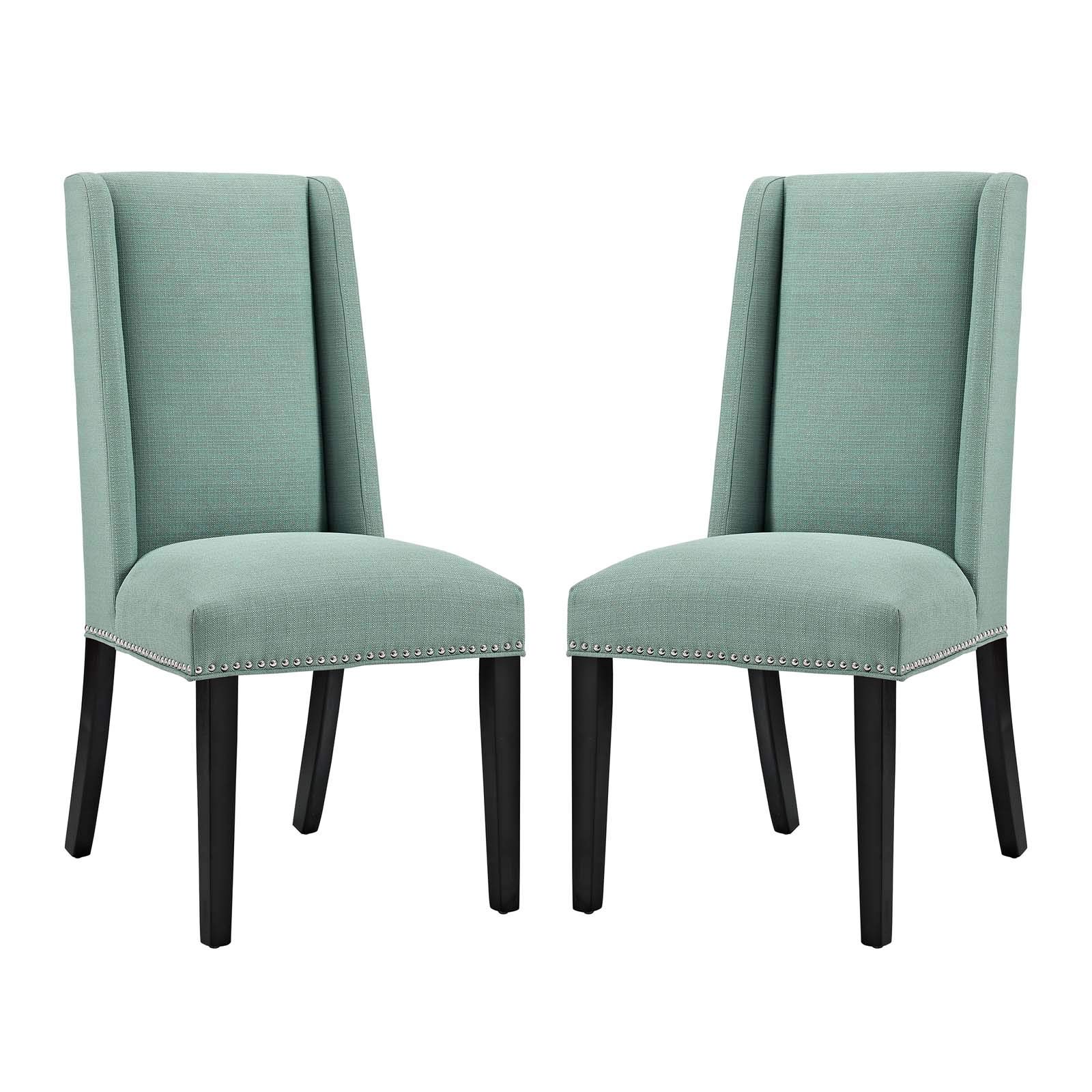 Modway Baron Modern Tall Back Wood Upholstered Fabric Dining Chairs Set of 2 in Laguna - Perfect for Kitchen, Dining Room & Home Office