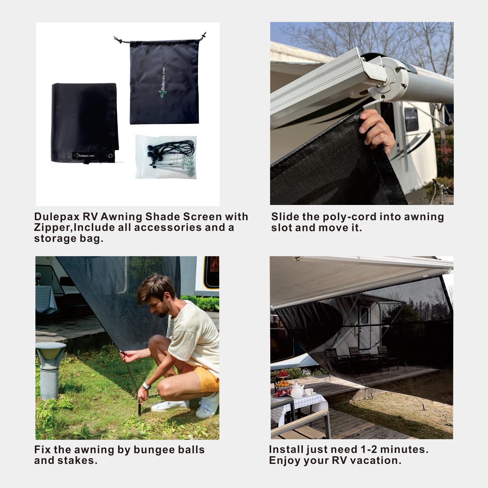 Dulepax RV Awning Shade Screen with Zipper - 9'X15'3' UV Blocking & Privacy Protection - Universal Fit for Dometic, Carefree & More RV Accessories - Perfect for Camping, Outdoor Relaxation & Sun Protection