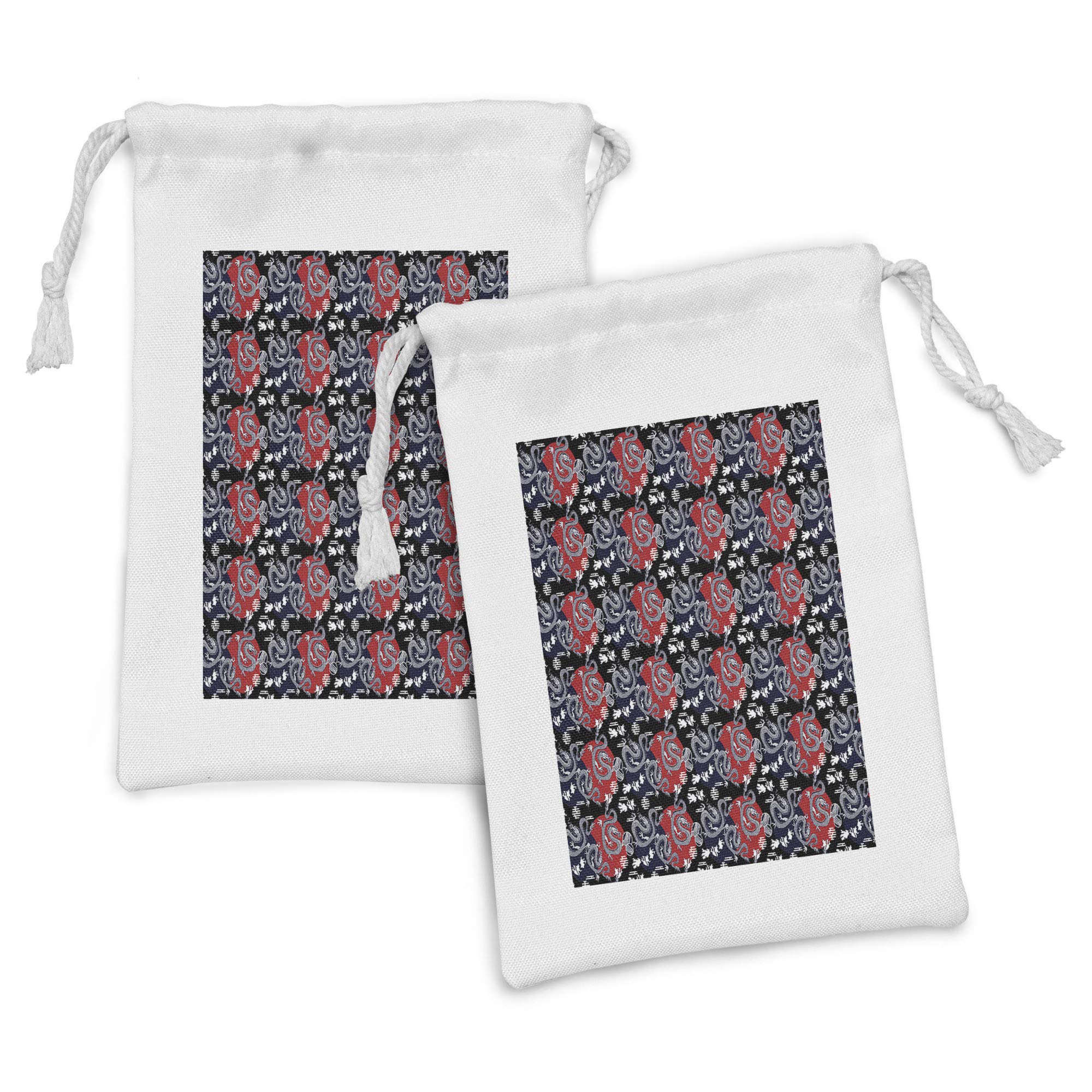 Ambesonne Dragon Fabric Pouch Set of 2 - Japanese Art Inspired Drawstring Bags for Toiletries, Makeup, Jewelry & Travel Accessories (9