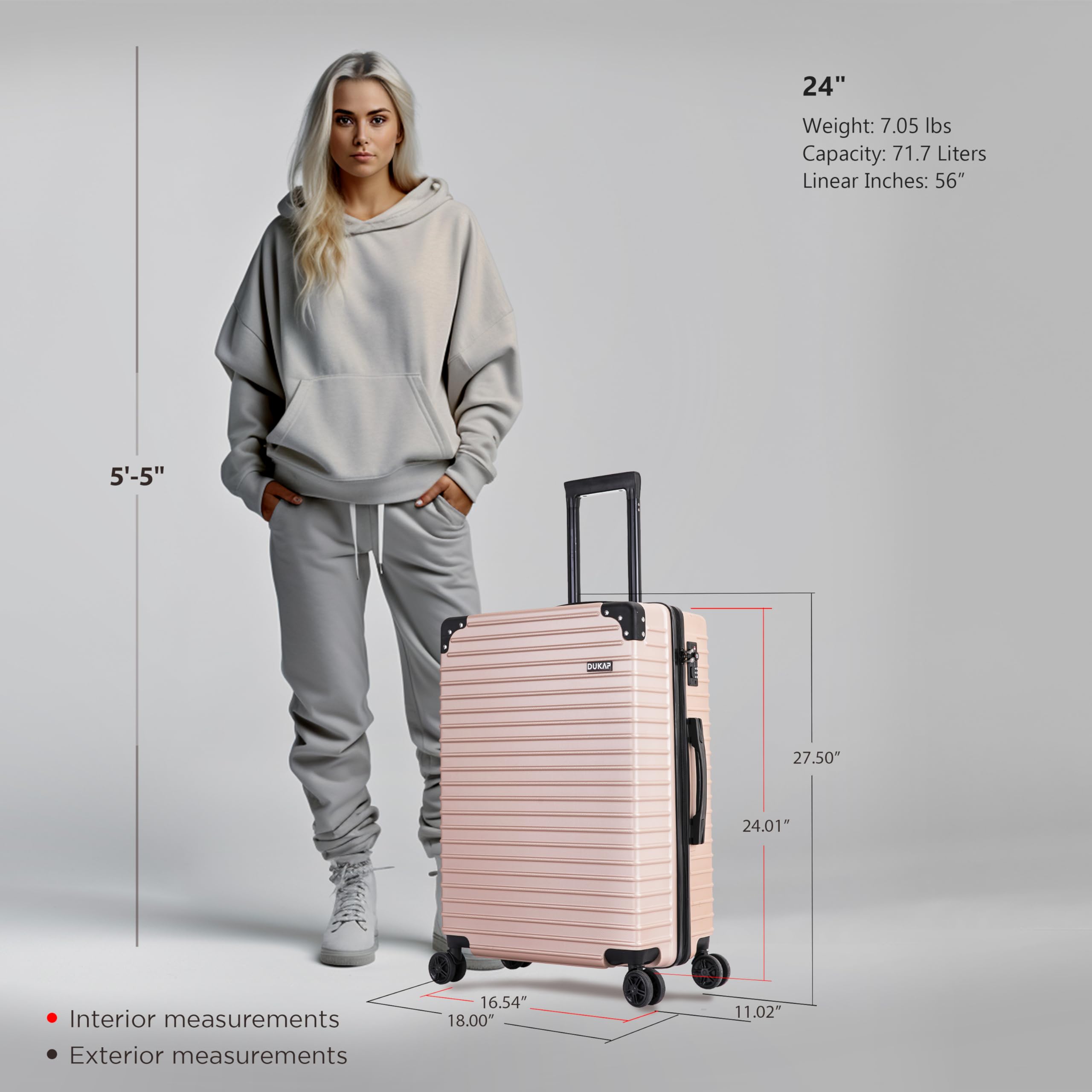 DUKAP TOUR 24 Inch Medium Lightweight Spinner Luggage with Ergonomic Gel Handle & TSA Combination Lock - Spacious Travel Suitcase in Champagne | Perfect for Business Trips, Vacations & Air Travel