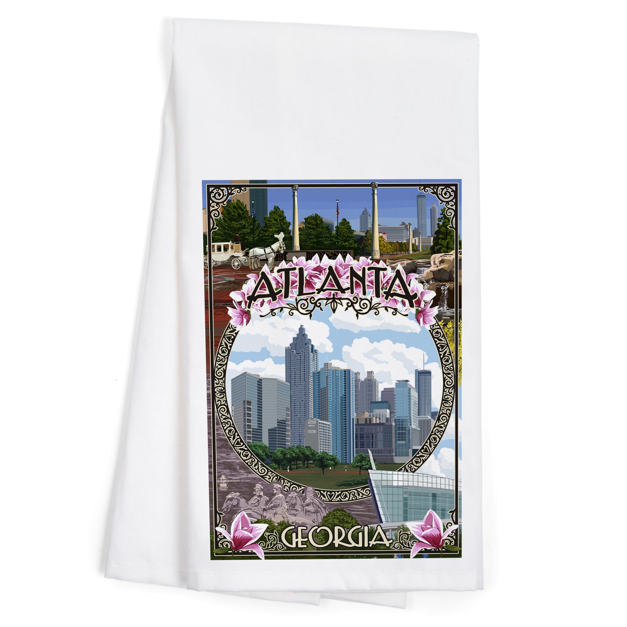 Lantern Press Atlanta Georgia City Scenes Montage Tea Towel - 100% Cotton Decorative Hand & Kitchen Towel for Home Decor, Dish Drying & Gift Giving