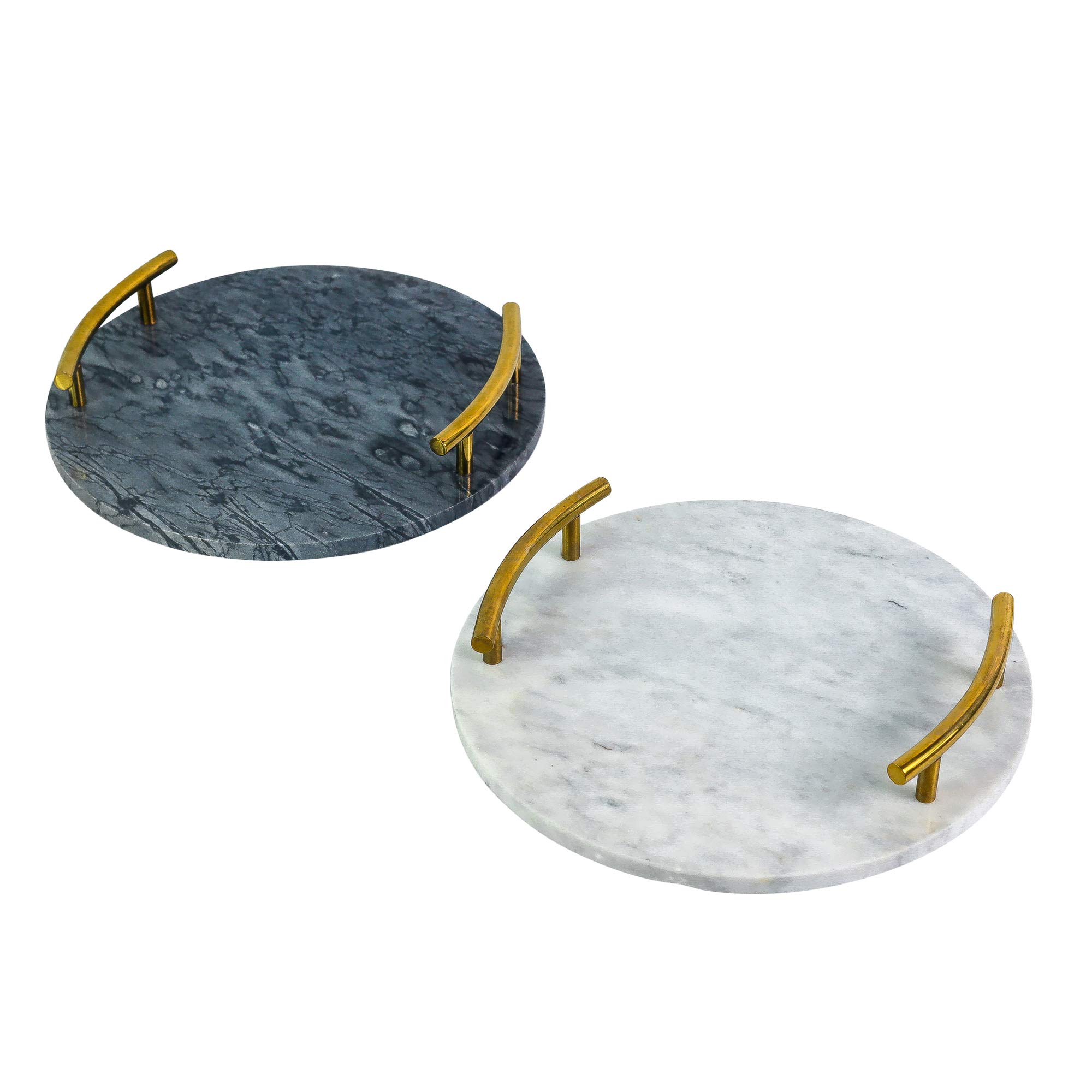 Grey Marble Round Decorative Tray with Gold Handles - Multipurpose, Spacious, Durable for Home Decor, Bathroom Organizer, or Coffee Table Centerpiece