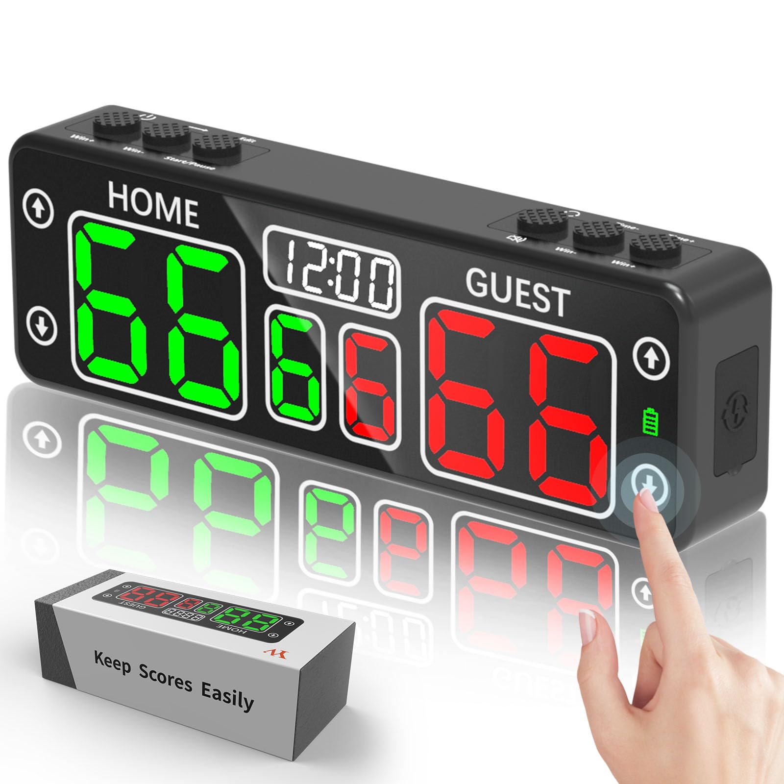Upgraded Digital Scoreboard with Timer - Mini Magnetic LED Electronic Scoreboard for Basketball, Cornhole & Indoor/Outdoor Games | Portable Score Keeper for Sports, Parties & Family Game Nights